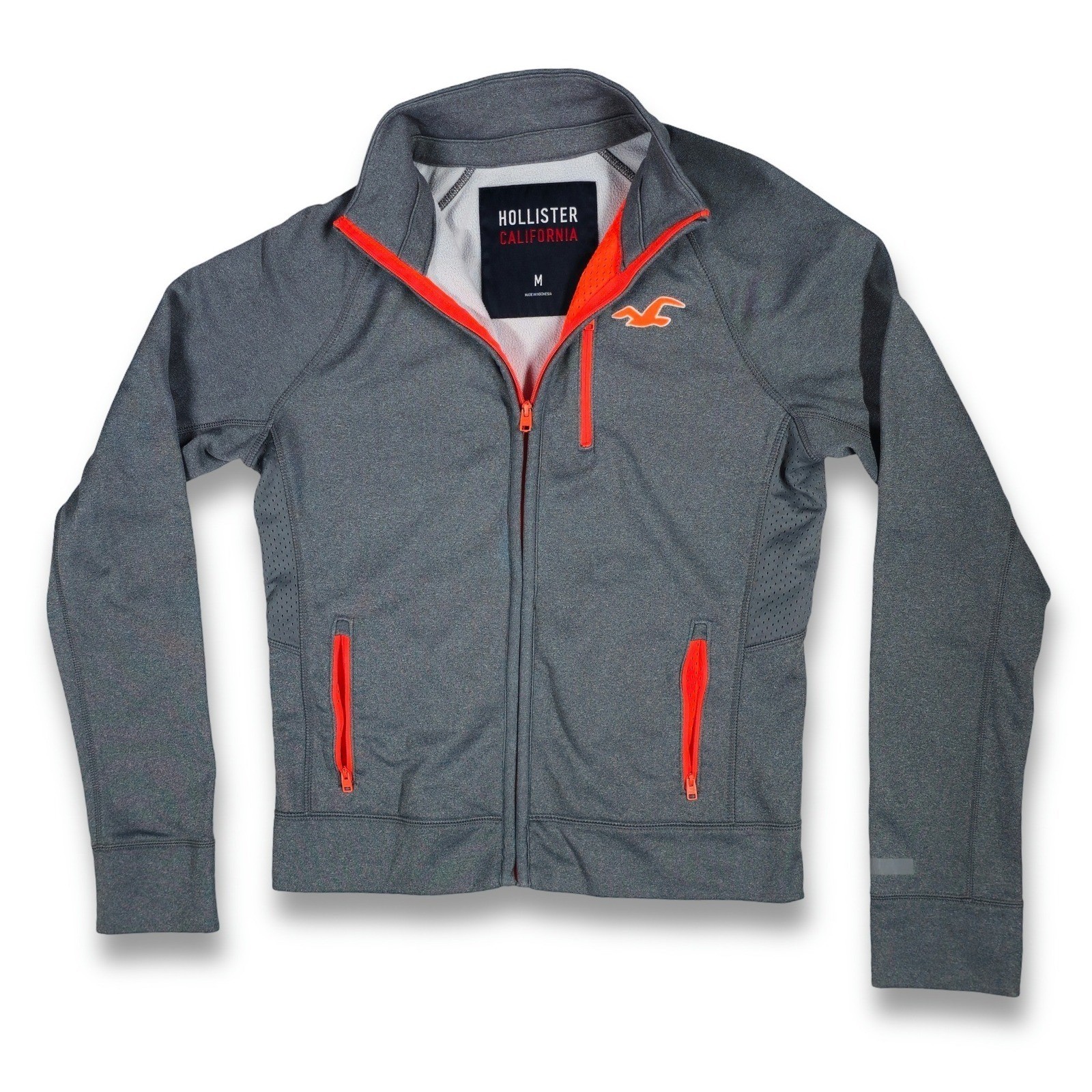 Hollister Track Jacket Men's M Gray Full Zip Neon Trim Activewear Excellent