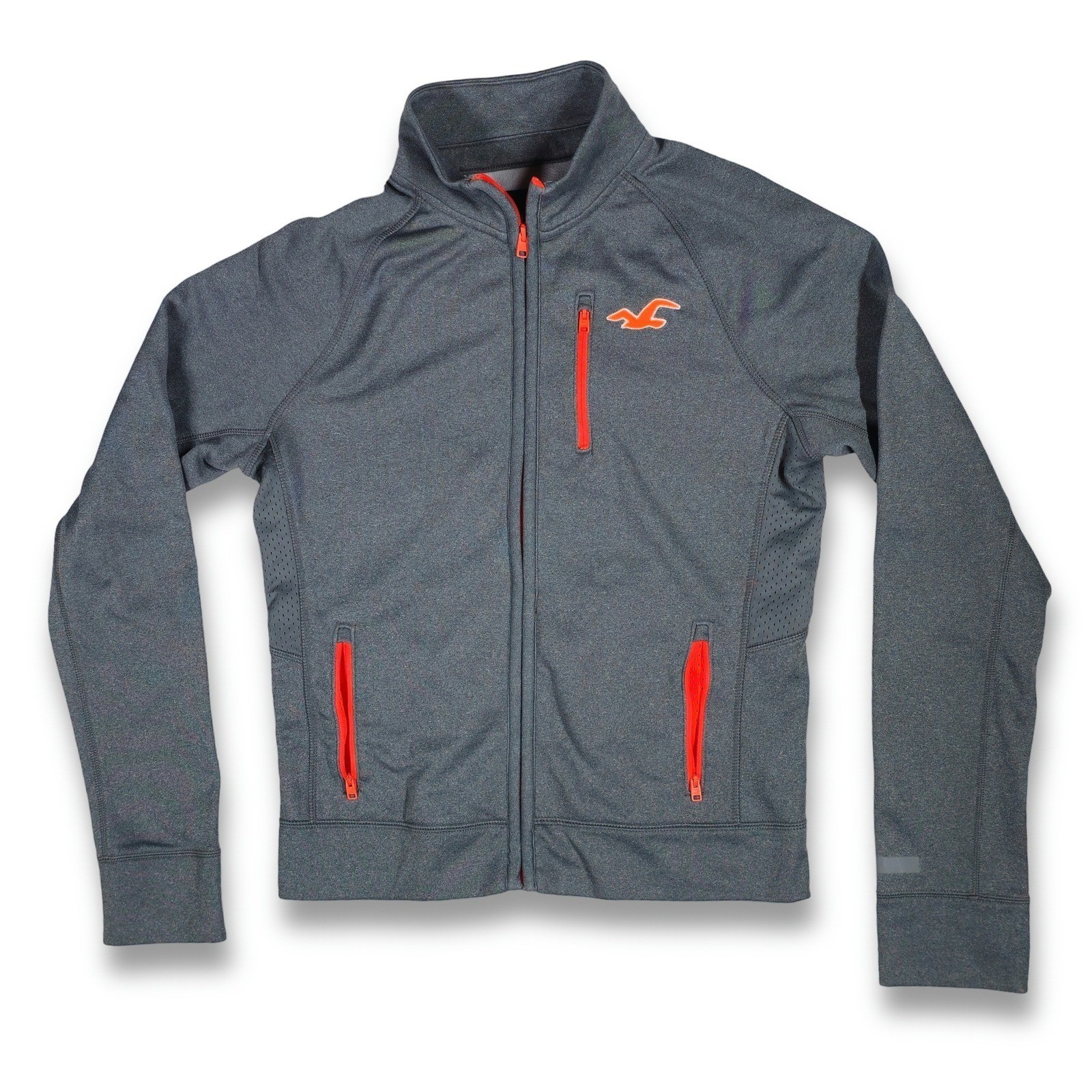 Hollister Track Jacket Men's M Gray Full Zip Neon Trim Activewear Excellent - Image 2