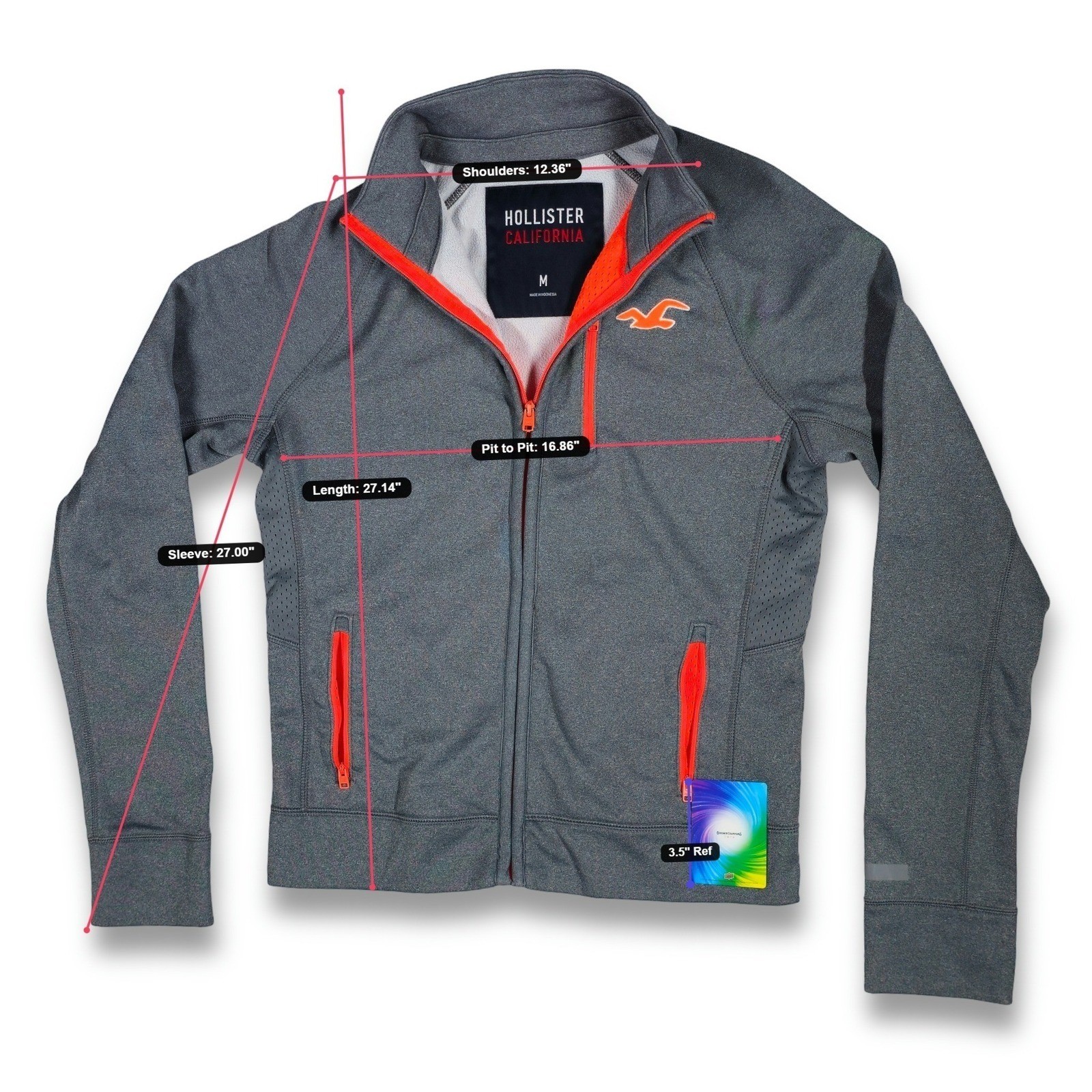Hollister Track Jacket Men's M Gray Full Zip Neon Trim Activewear Excellent - Image 4