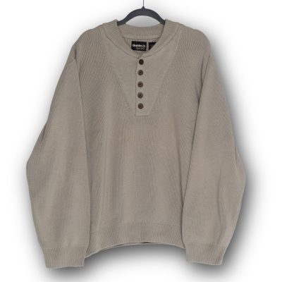 Vintage Guide Series Henley Sweater Mens 2XL Tan 100% Cotton Ribbed Knit Excelle