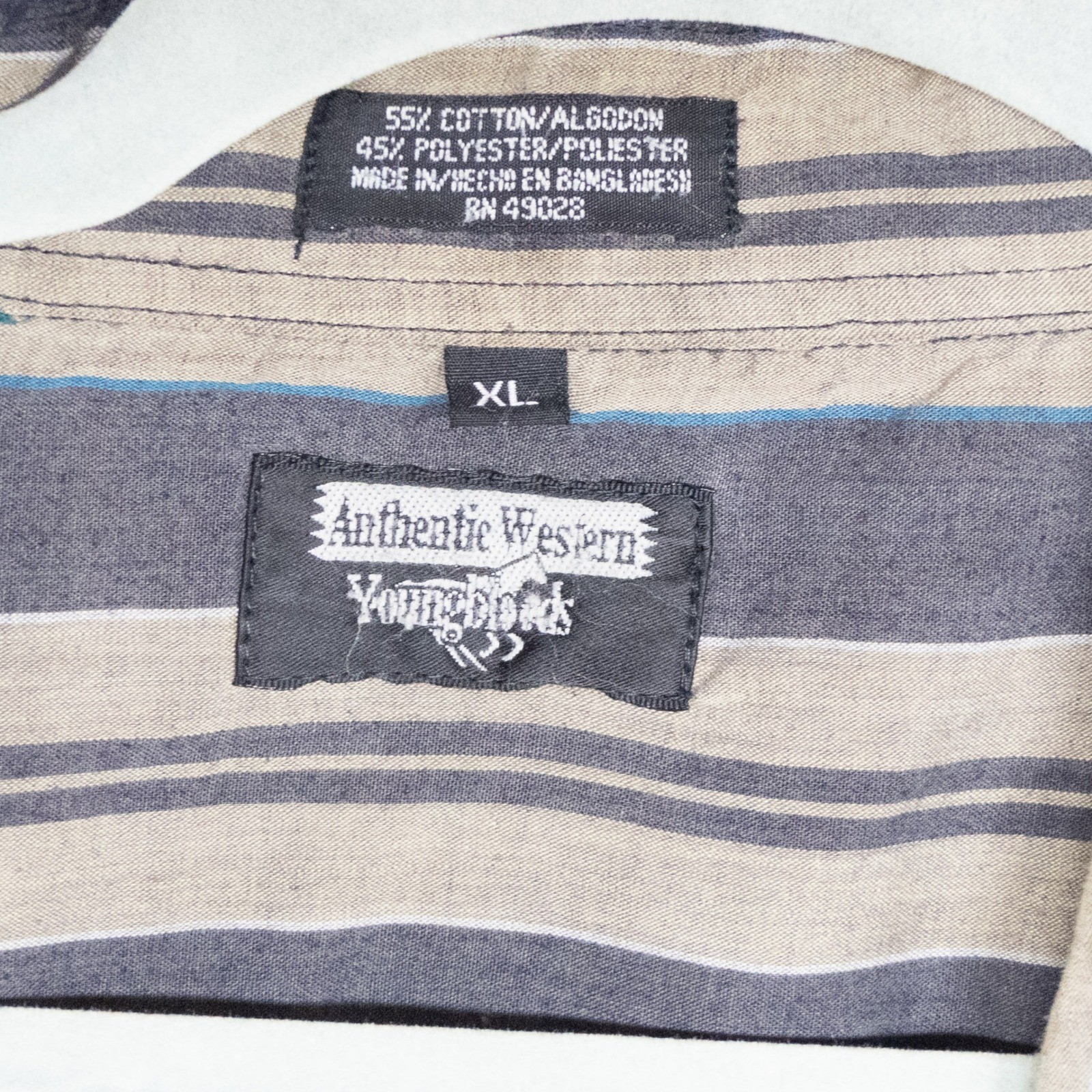 Vintage Authentic Western Youngblood XL Blue Tan Striped Pearl Snap Western Shir - Image 3