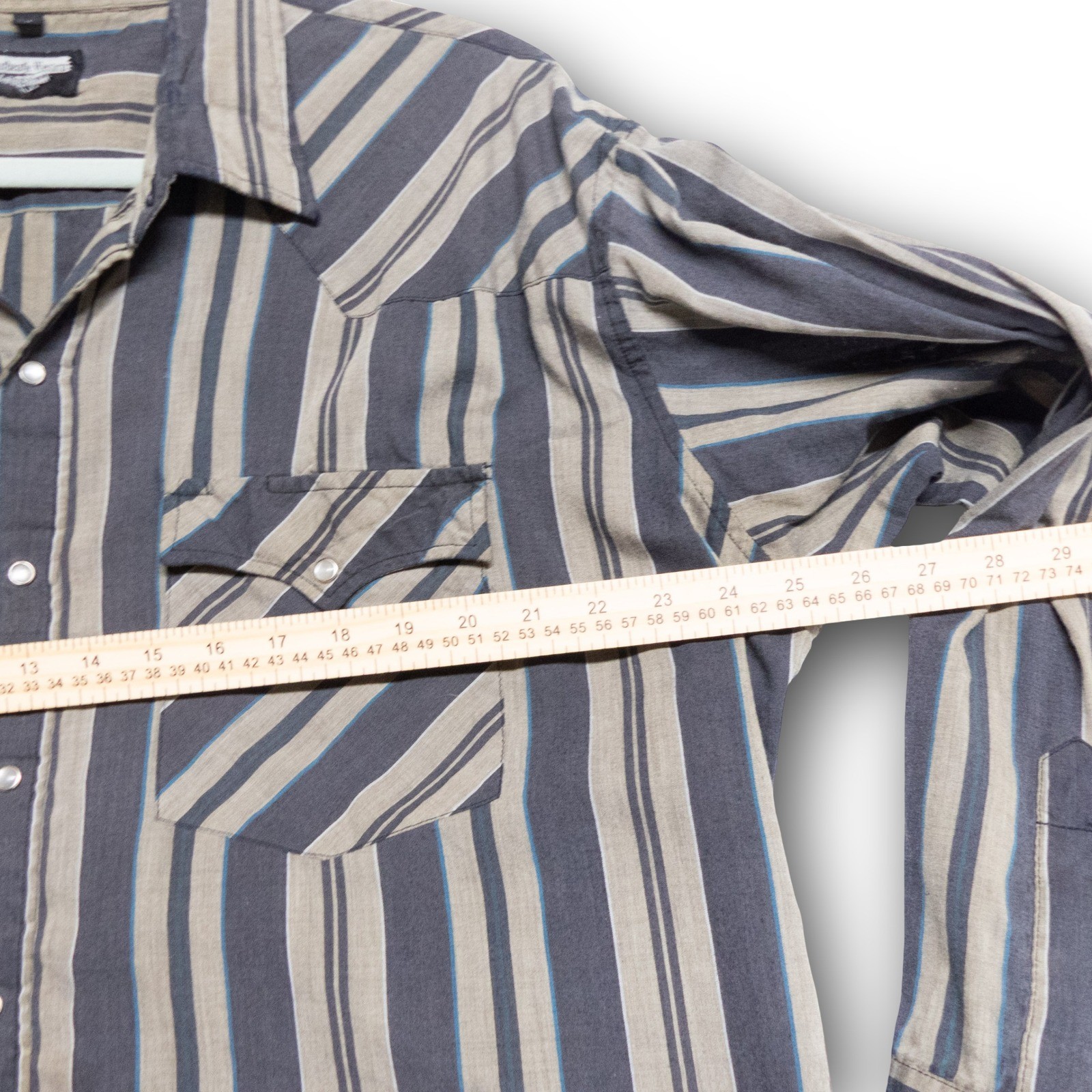 Vintage Authentic Western Youngblood XL Blue Tan Striped Pearl Snap Western Shir - Image 6