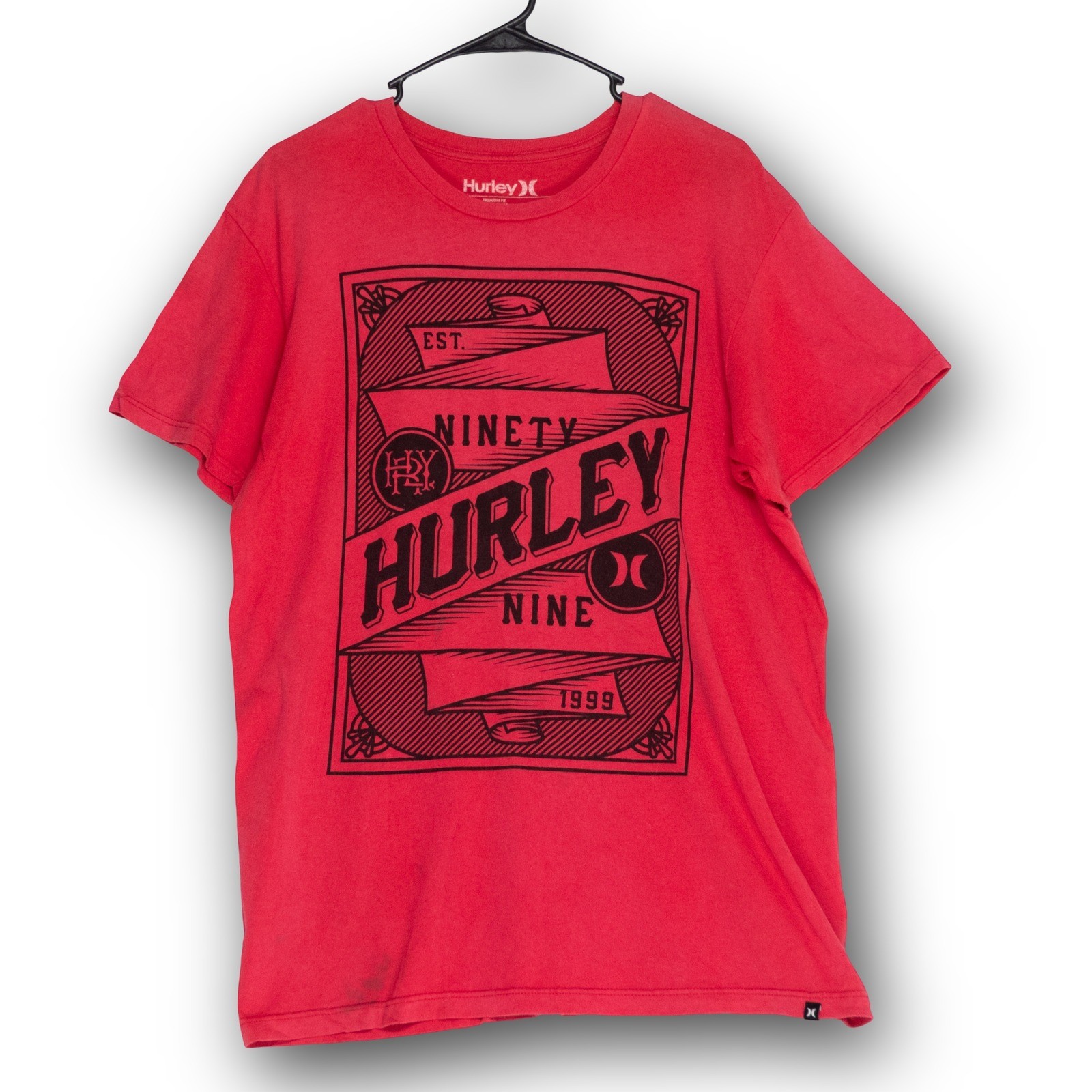 Hurley Graphic T-Shirt Men's Large Red Ninety Nine Surf Skate Tee Fair Rip Stain