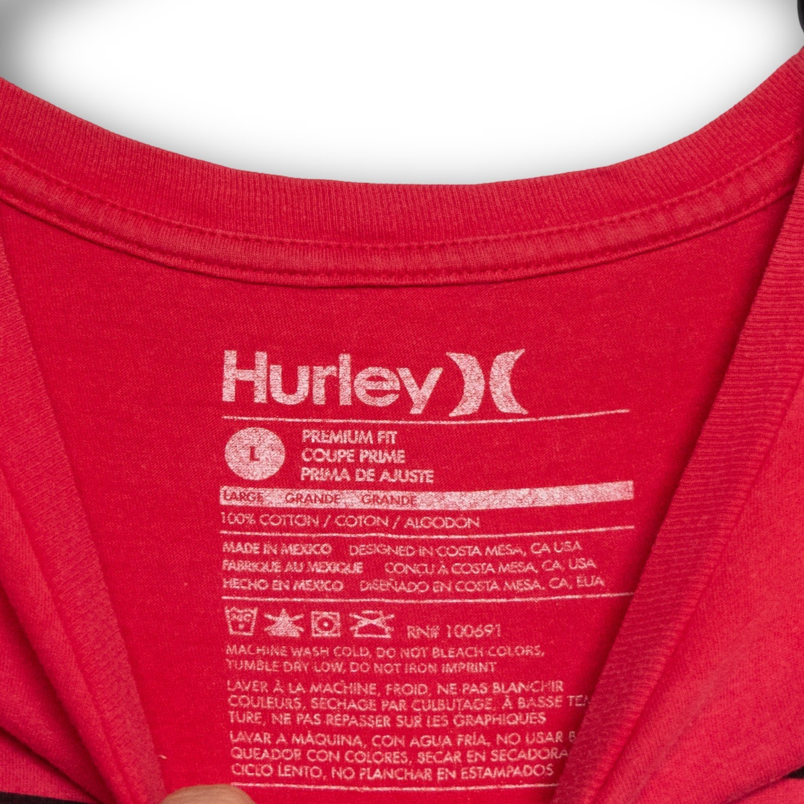 Hurley Graphic T-Shirt Men's Large Red Ninety Nine Surf Skate Tee Fair Rip Stain - Image 3
