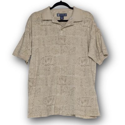 Vintage Big Dogs Polo Shirt Men's Medium Beige Tropical Floral Excellent