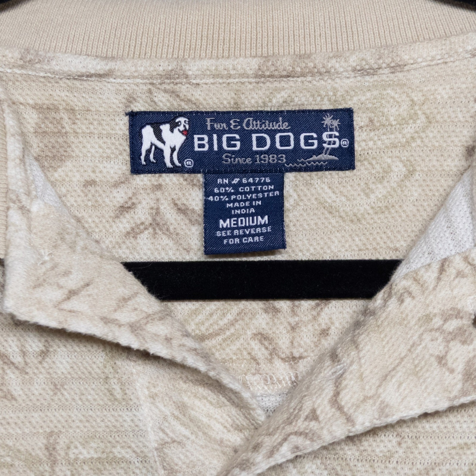 Vintage Big Dogs Polo Shirt Men's Medium Beige Tropical Floral Excellent - Image 3