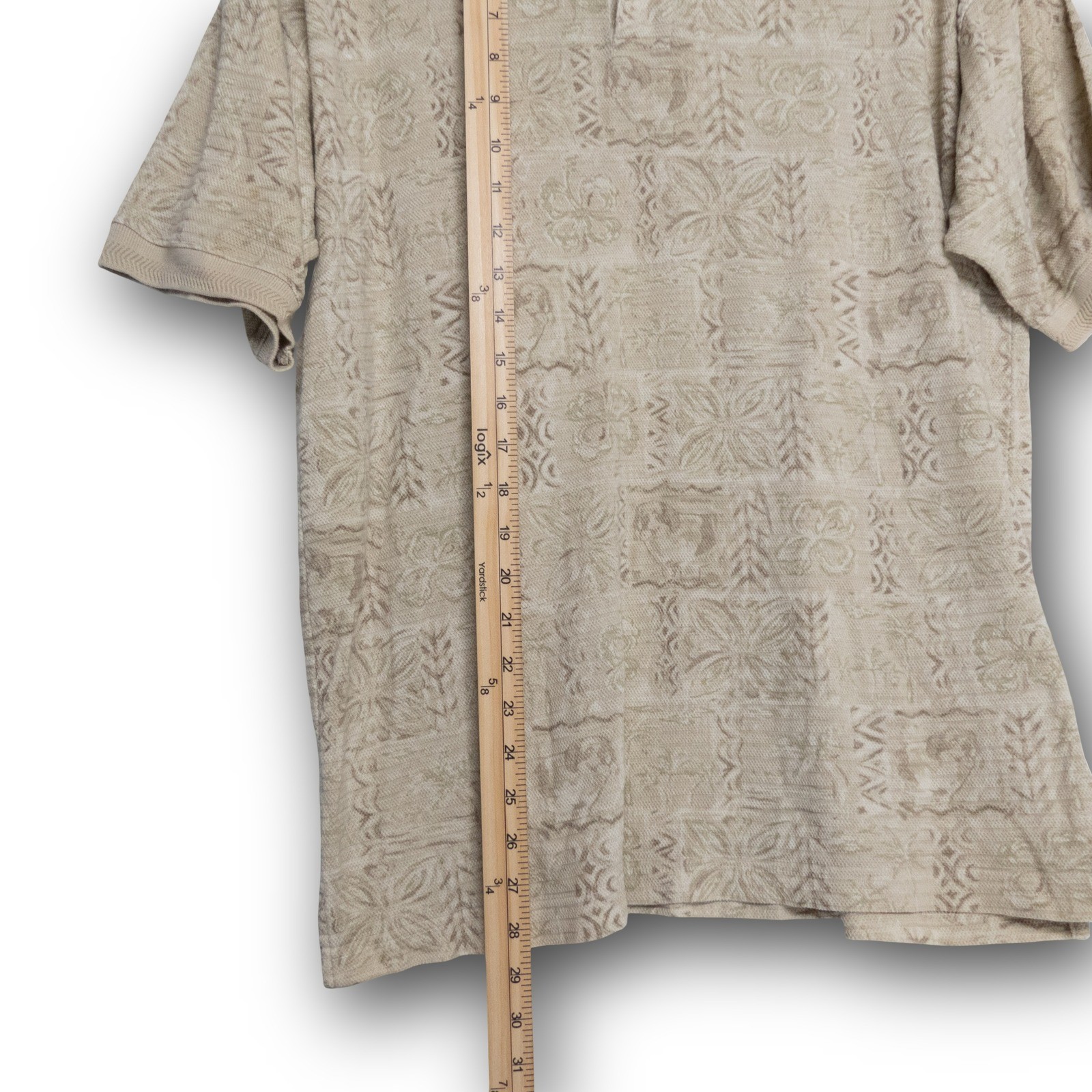 Vintage Big Dogs Polo Shirt Men's Medium Beige Tropical Floral Excellent - Image 4