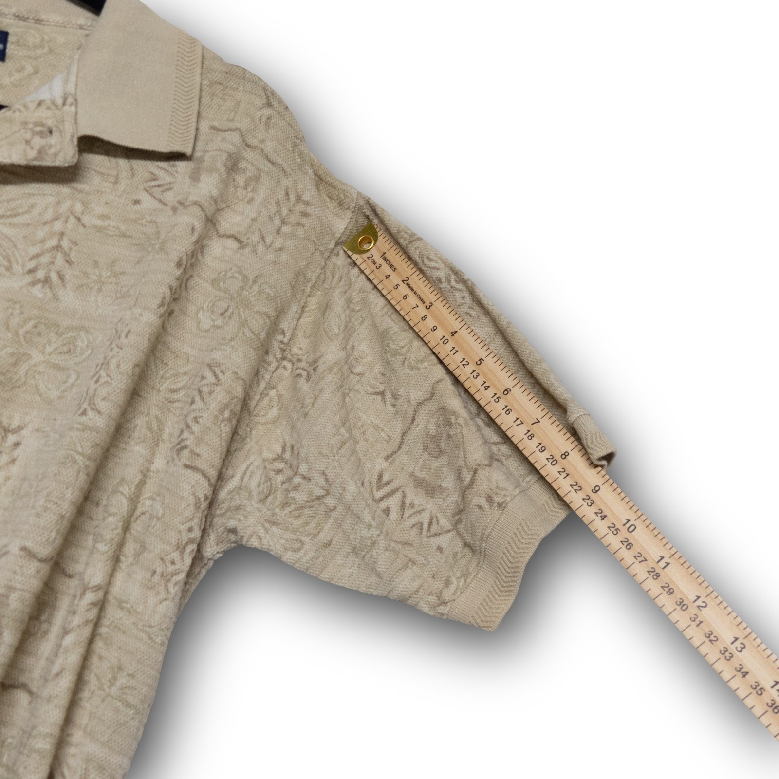 Vintage Big Dogs Polo Shirt Men's Medium Beige Tropical Floral Excellent - Image 6