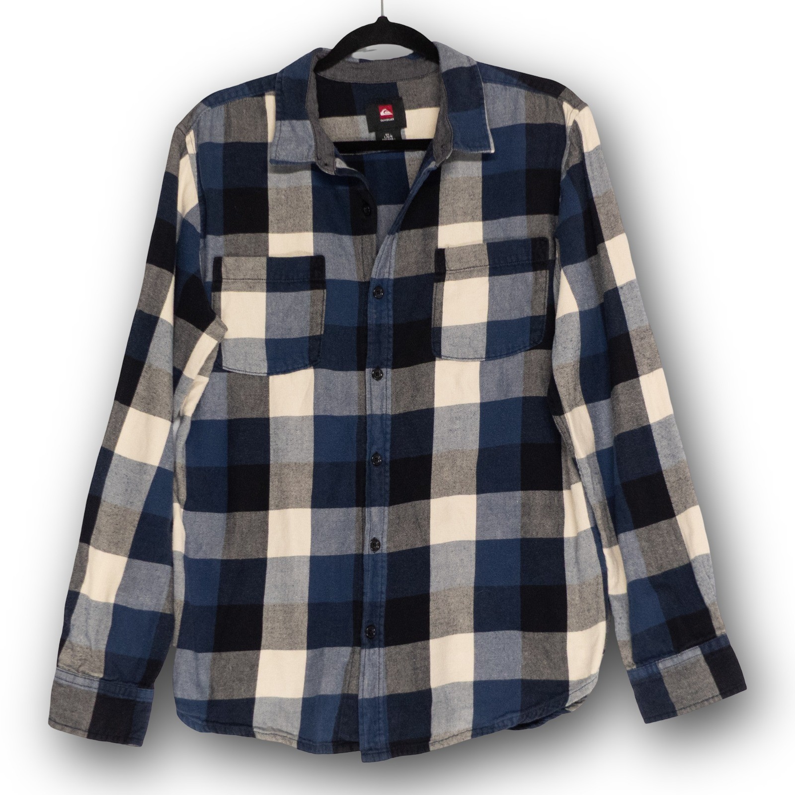 Quiksilver Flannel Button Down Shirt Men's Large Blue Plaid Long Sleeve Excellen