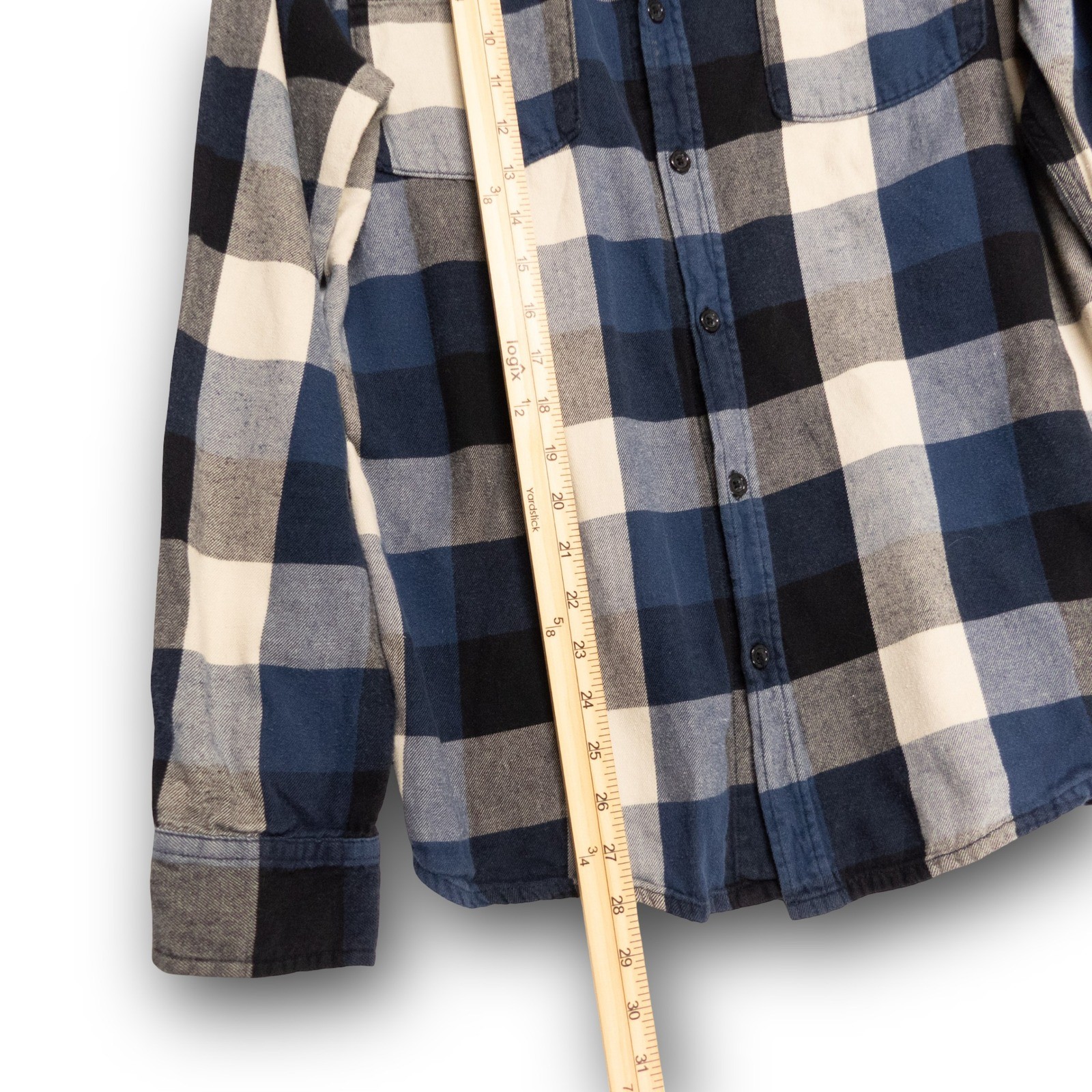 Quiksilver Flannel Button Down Shirt Men's Large Blue Plaid Long Sleeve Excellen - Image 4