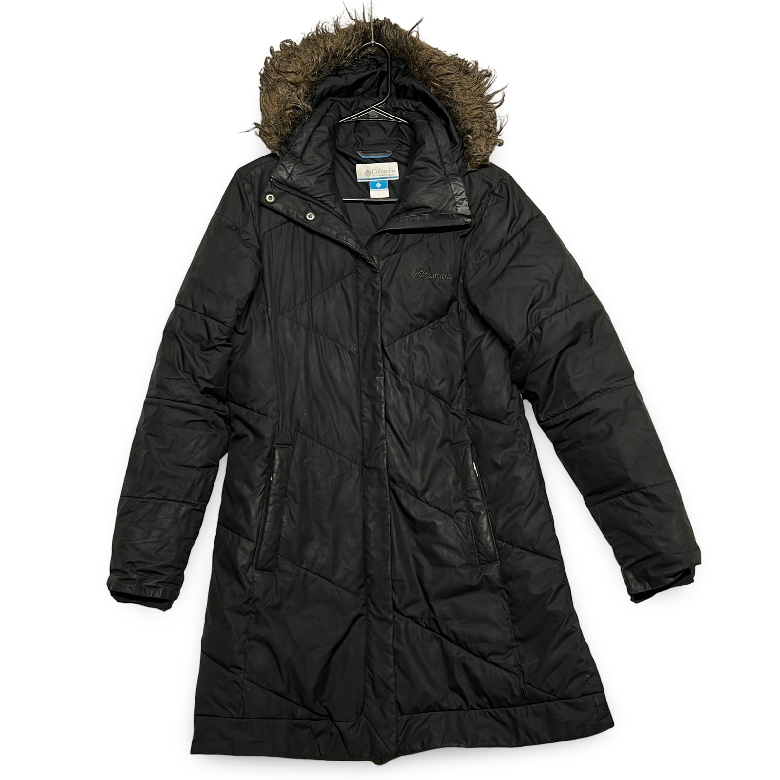 Columbia Womens Black Puffer Parka Small Faux Fur Hood Quilted Winter Coat