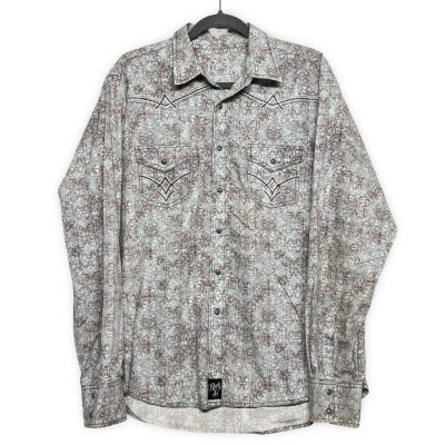 Rock 47 Wrangler Western Snap Shirt Medium Grey Paisley Cowboy Good