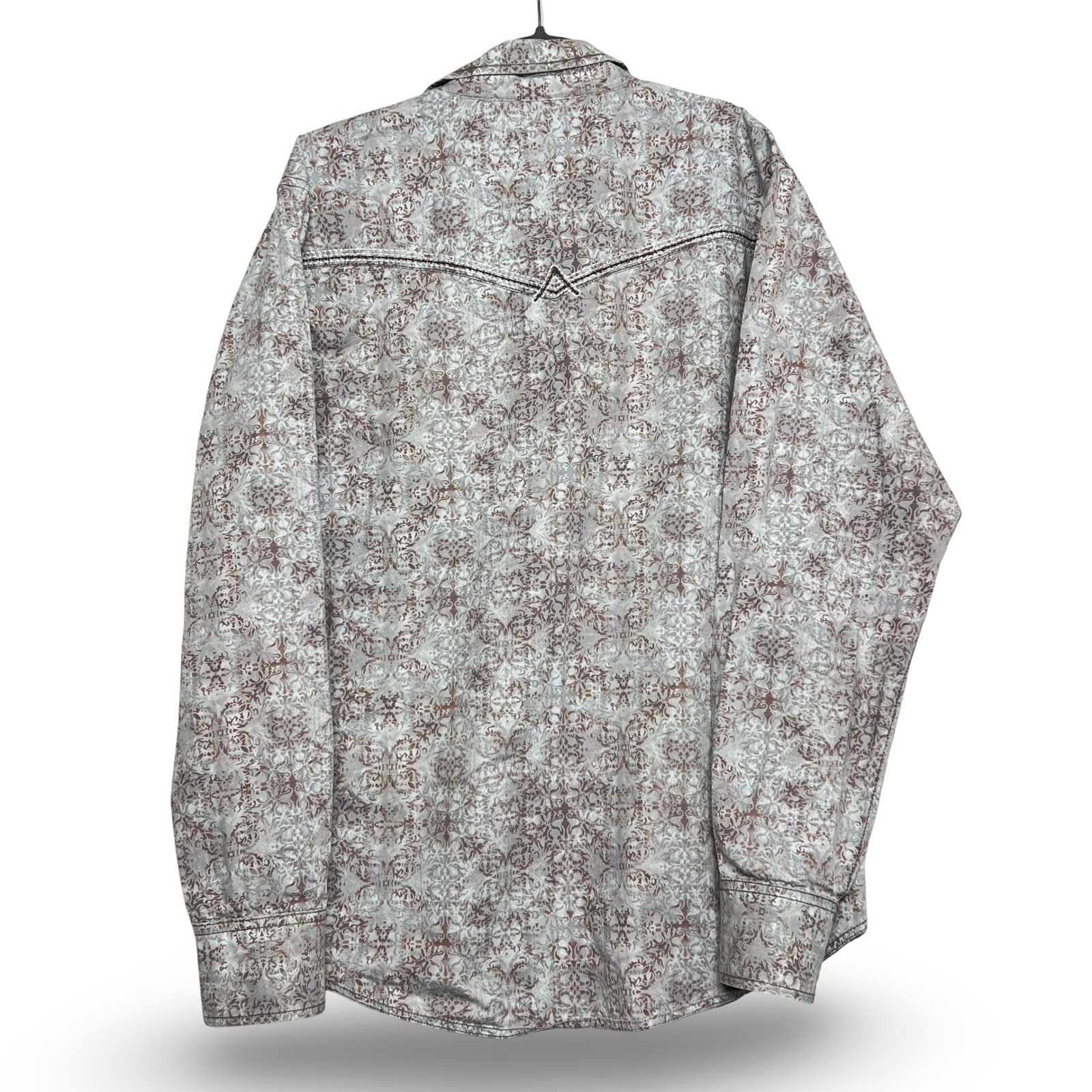 Rock 47 Wrangler Western Snap Shirt Medium Grey Paisley Cowboy Good - Image 2