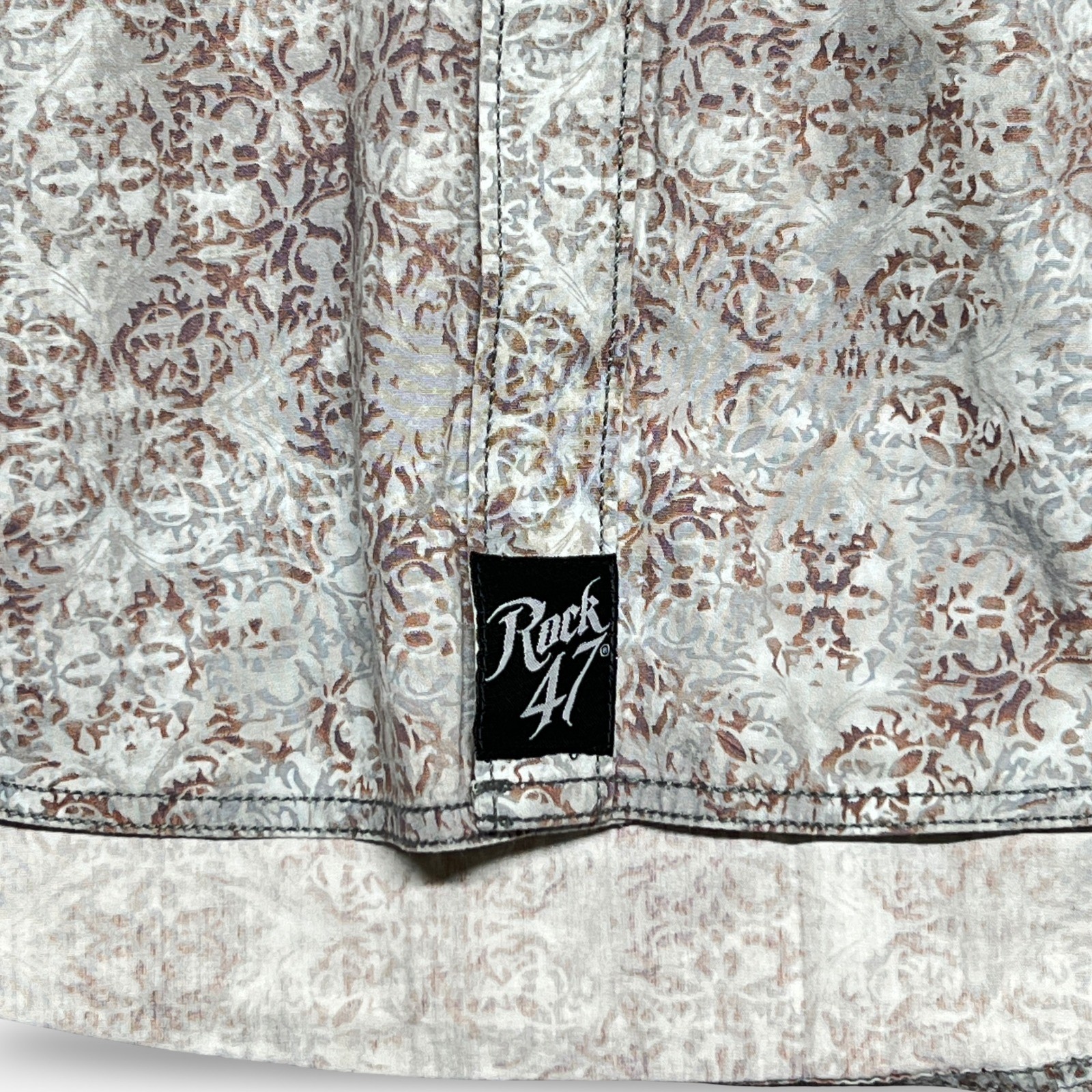Rock 47 Wrangler Western Snap Shirt Medium Grey Paisley Cowboy Good - Image 3