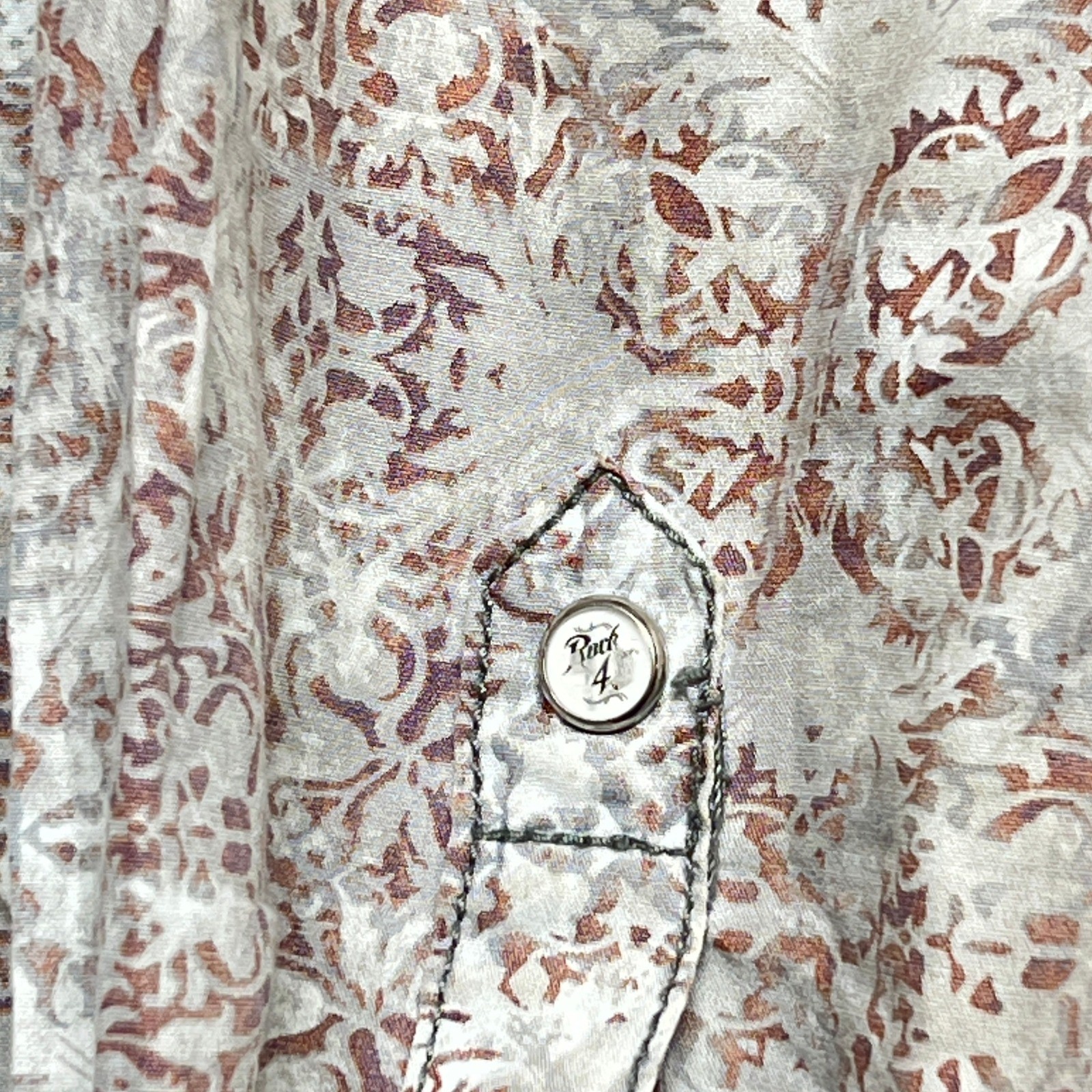 Rock 47 Wrangler Western Snap Shirt Medium Grey Paisley Cowboy Good - Image 4