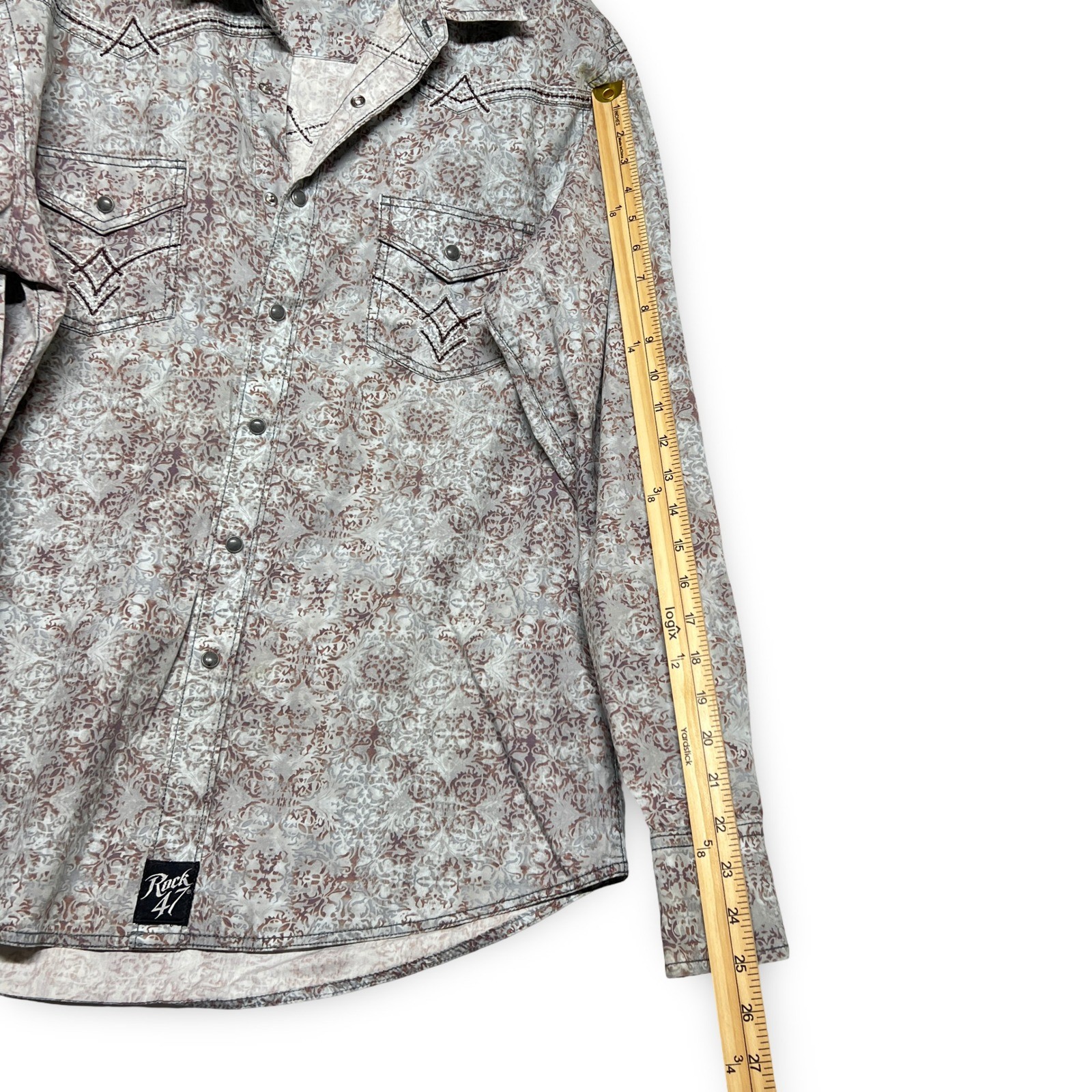 Rock 47 Wrangler Western Snap Shirt Medium Grey Paisley Cowboy Good - Image 8