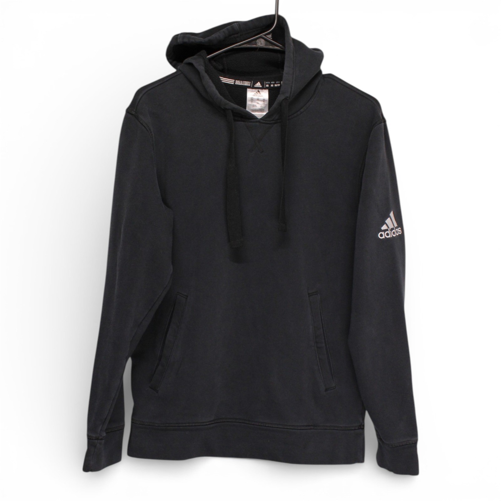 Adidas Mens XS Black Hoodie Pullover Sweatshirt Athletic Logo Fleece Good