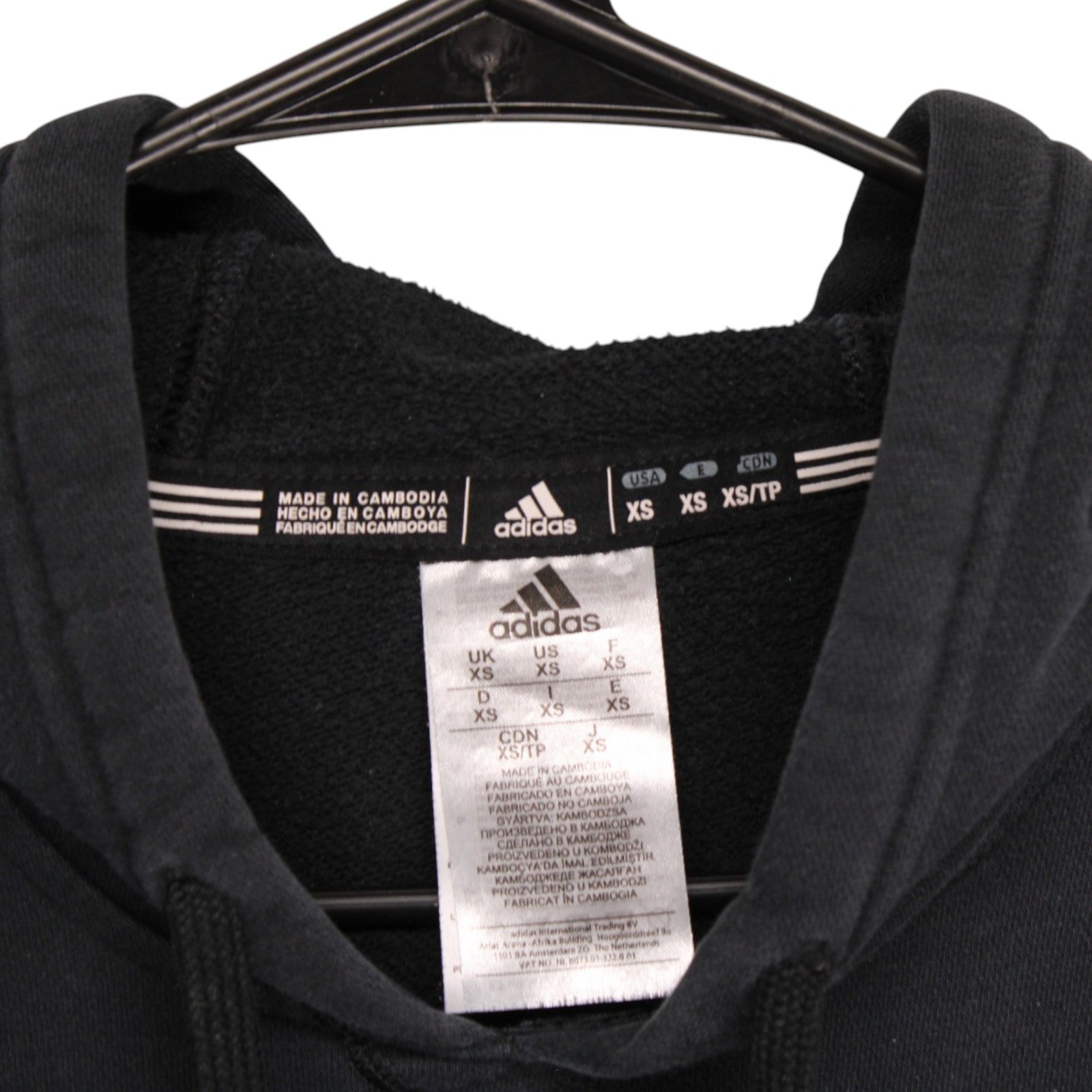 Adidas Mens XS Black Hoodie Pullover Sweatshirt Athletic Logo Fleece Good - Image 5