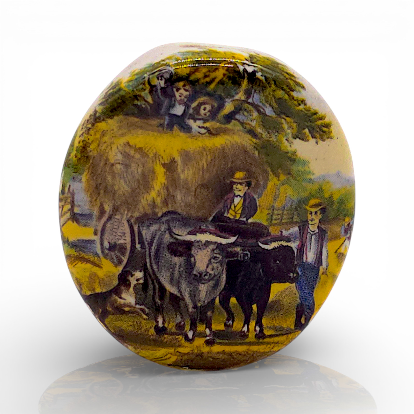 Vintage 1970s Ceramic Smoke Stone with Farm Scene