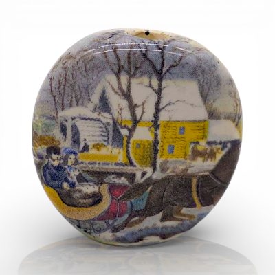 Vintage 70's Ceramic Smoke Stone - American Homestead: Winter by Currier & Ives