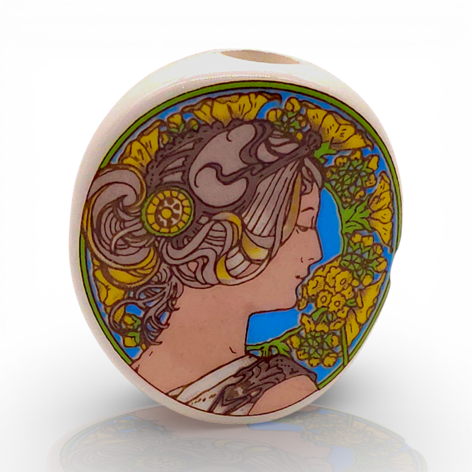 Vintage 70's NIKI Ceramic Smoke Stone Woman Alphonse Mucha Japan