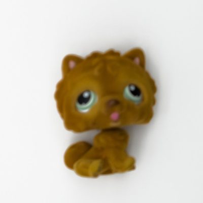 Littlest Pet Shop LPS #332 Chow Chow Fuzzy Brown Dog Portable Pets Green Eyes