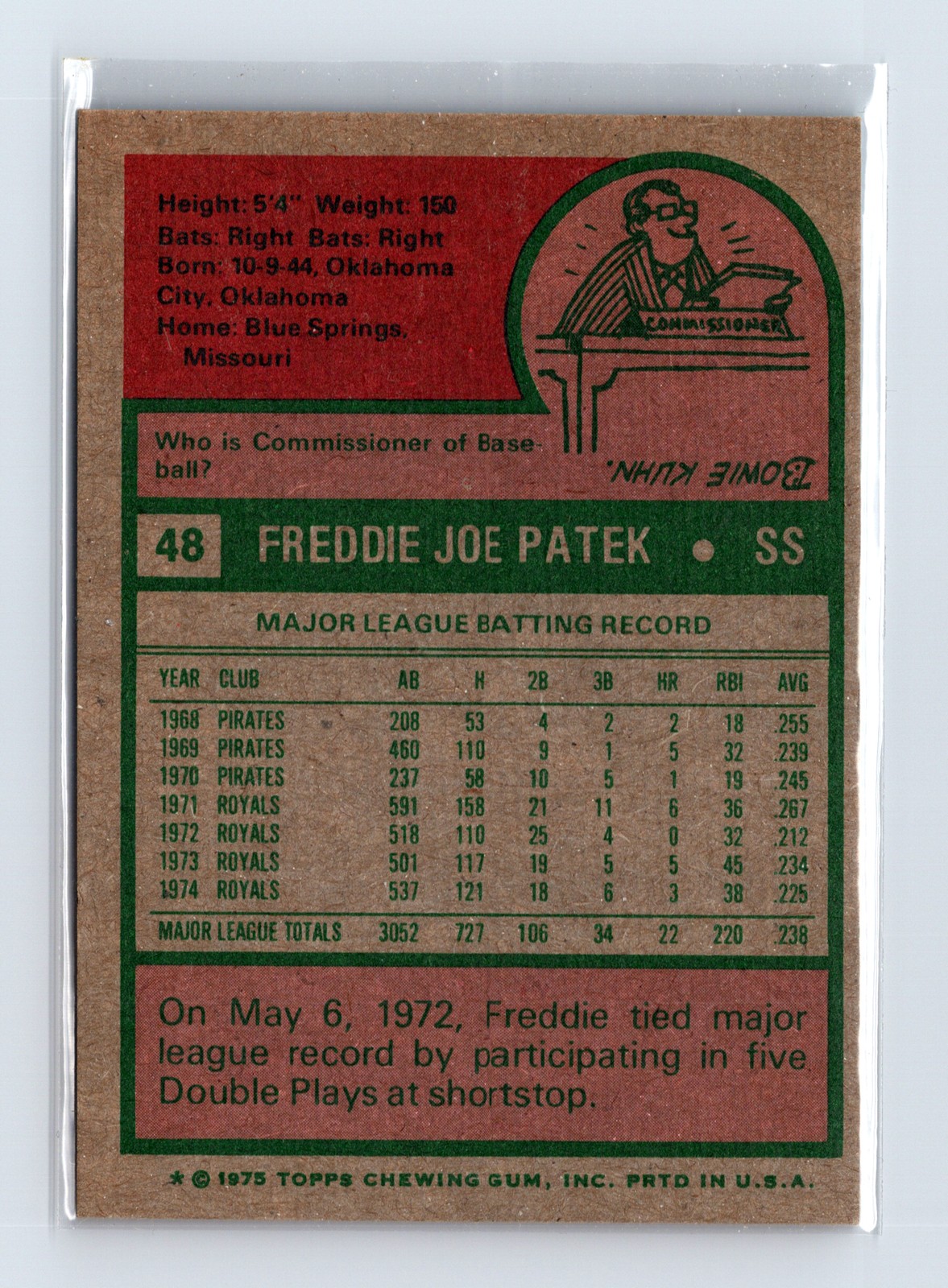 1975 Topps Baseball - SET BREAK - #48 Freddie Patek - Image 2