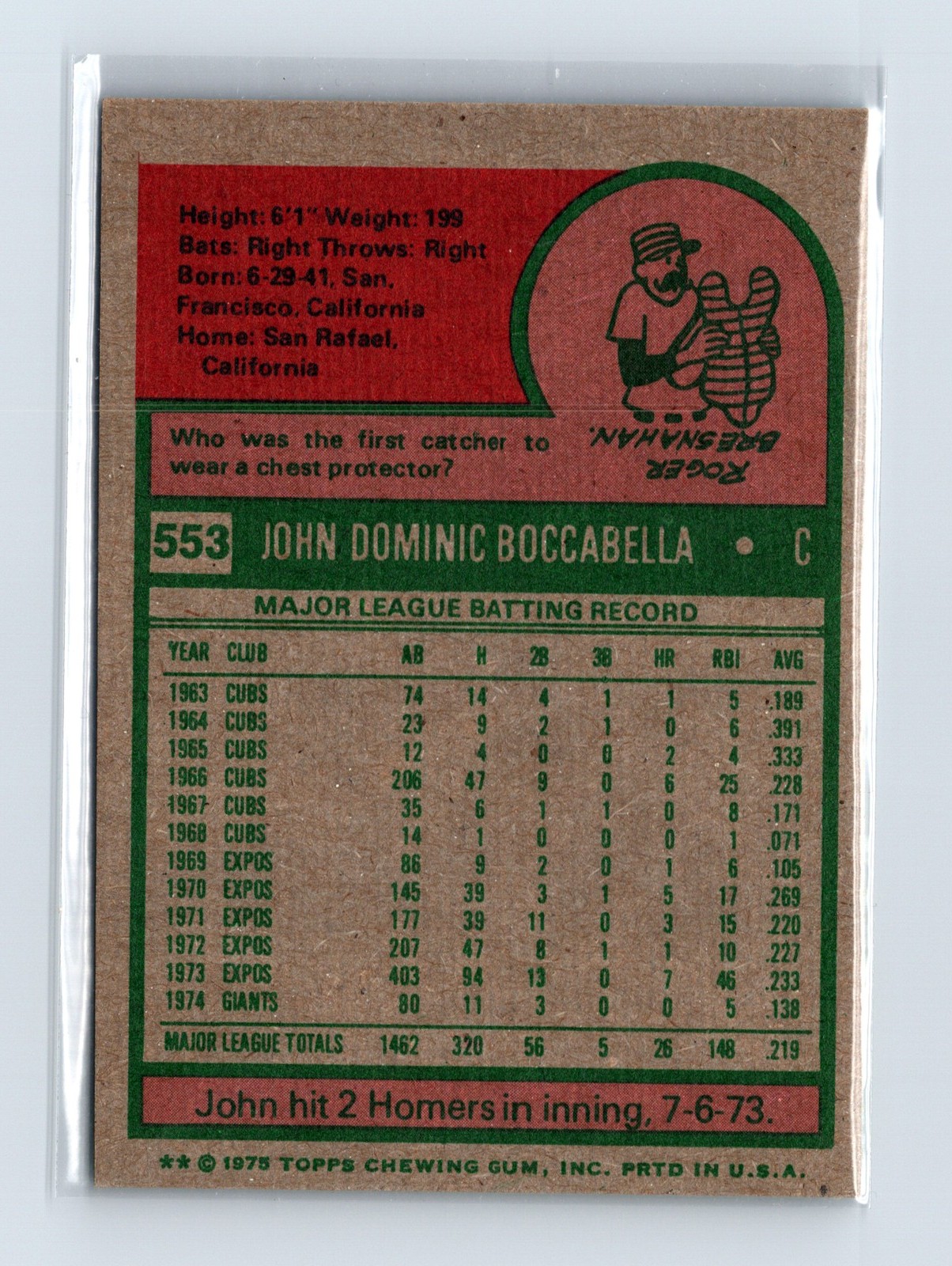 1975 Topps Baseball - SET BREAK - #553 John Boccabella - Image 2