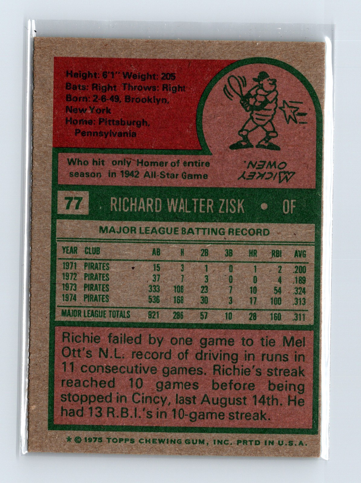 1975 Topps Baseball - SET BREAK - #77 Richie Zisk - Image 2