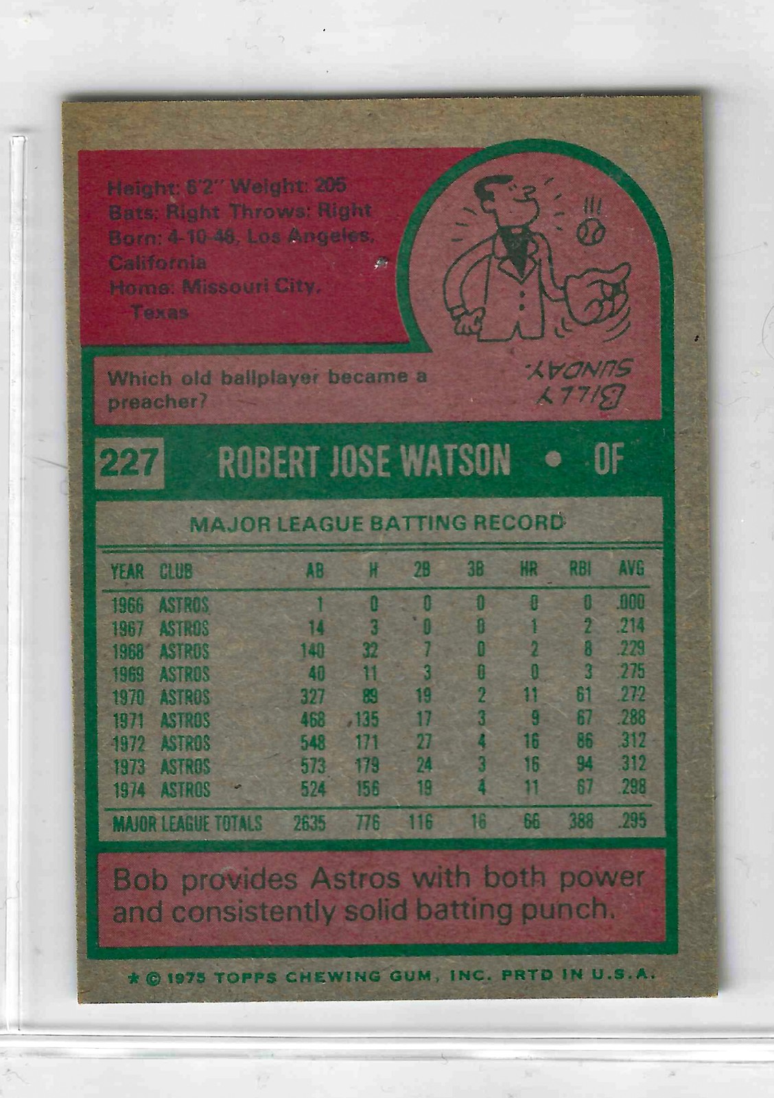 1975 Topps MINI Baseball - SET BREAK - Bob Watson #227 - Image 2