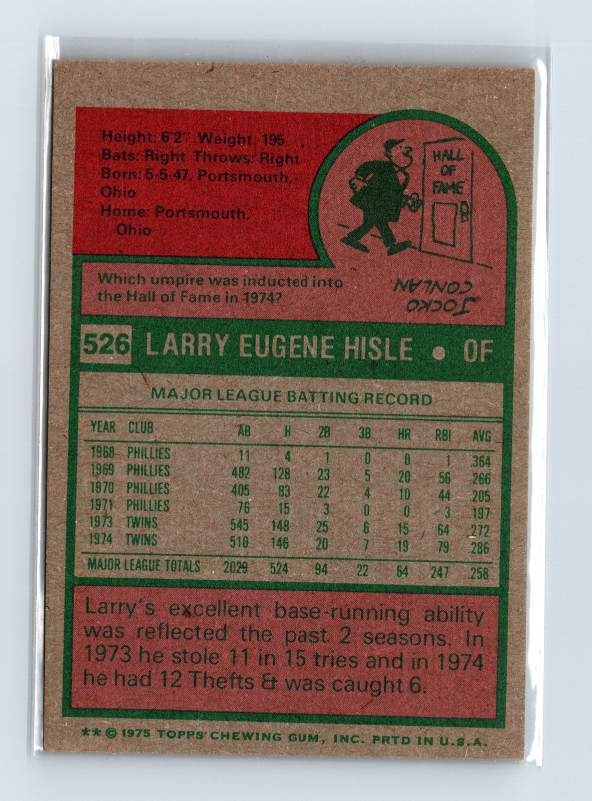 1975 Topps Baseball - SET BREAK - #526 Larry Hisle - Image 2