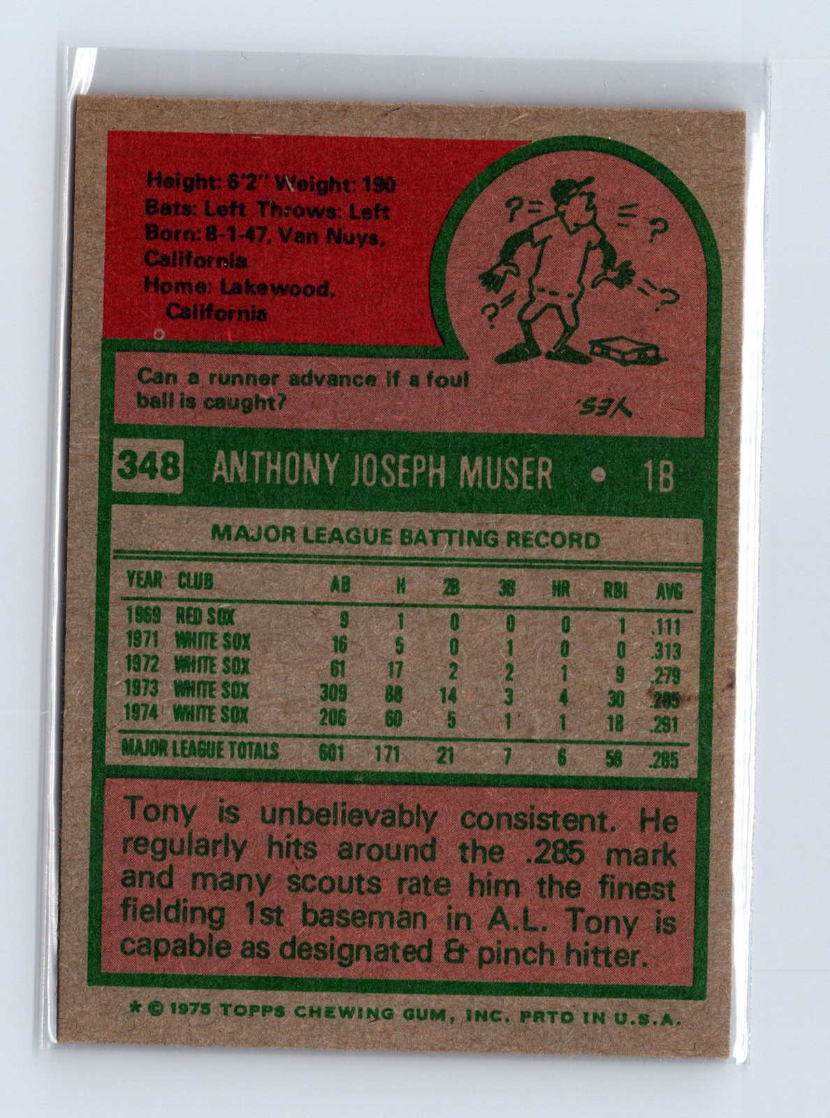 1975 Topps Baseball - SET BREAK - #348 Tony Muser - Image 2