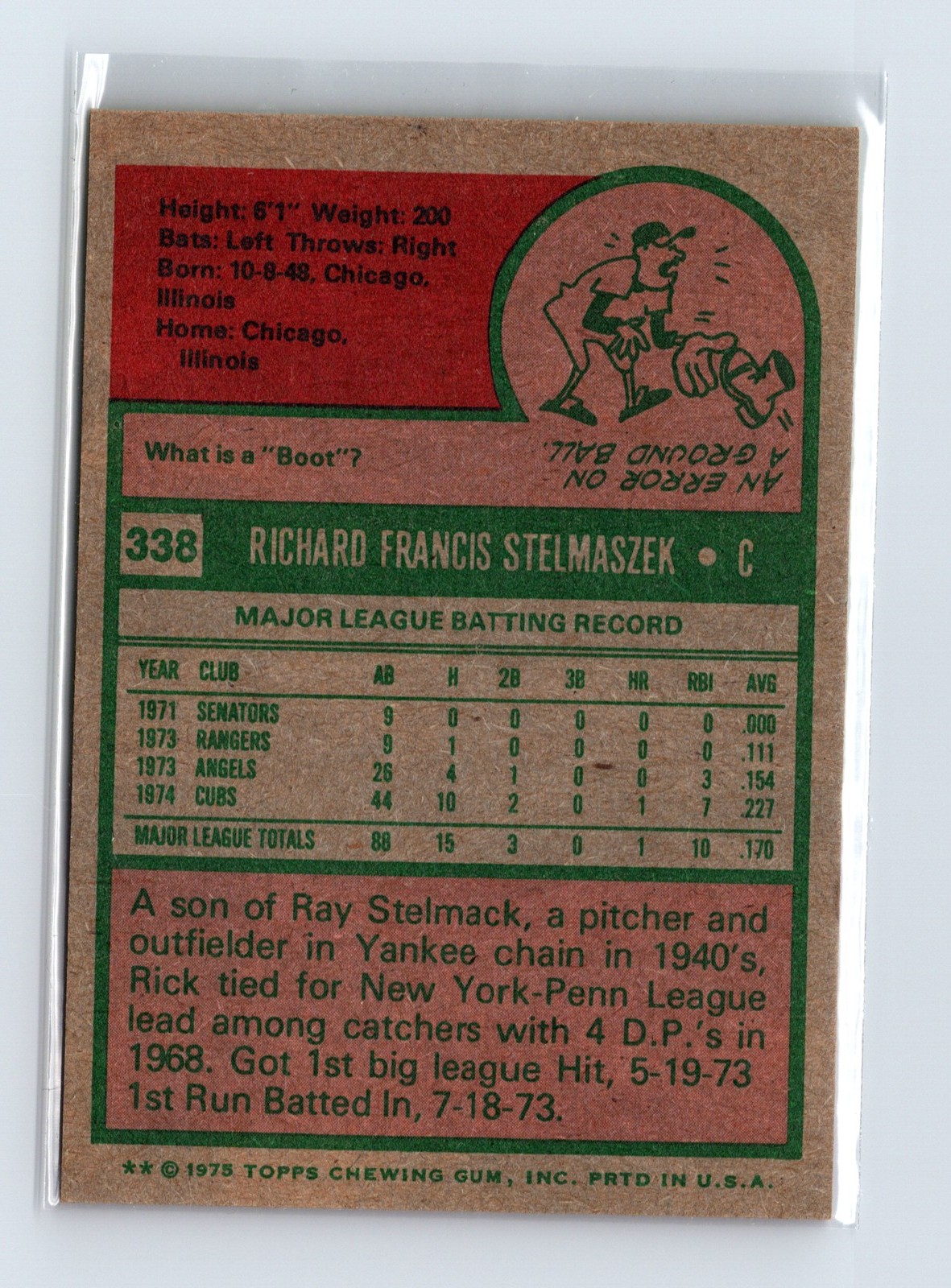 1975 Topps Baseball - SET BREAK - #338 Rick Stelmaszek - Image 2