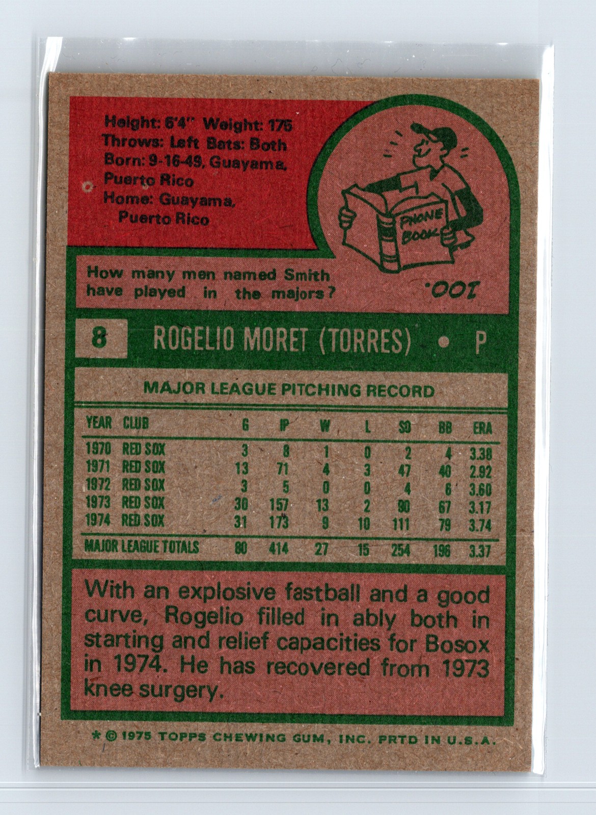 1975 Topps Baseball - SET BREAK - #8 Rogelio Moret - Image 2