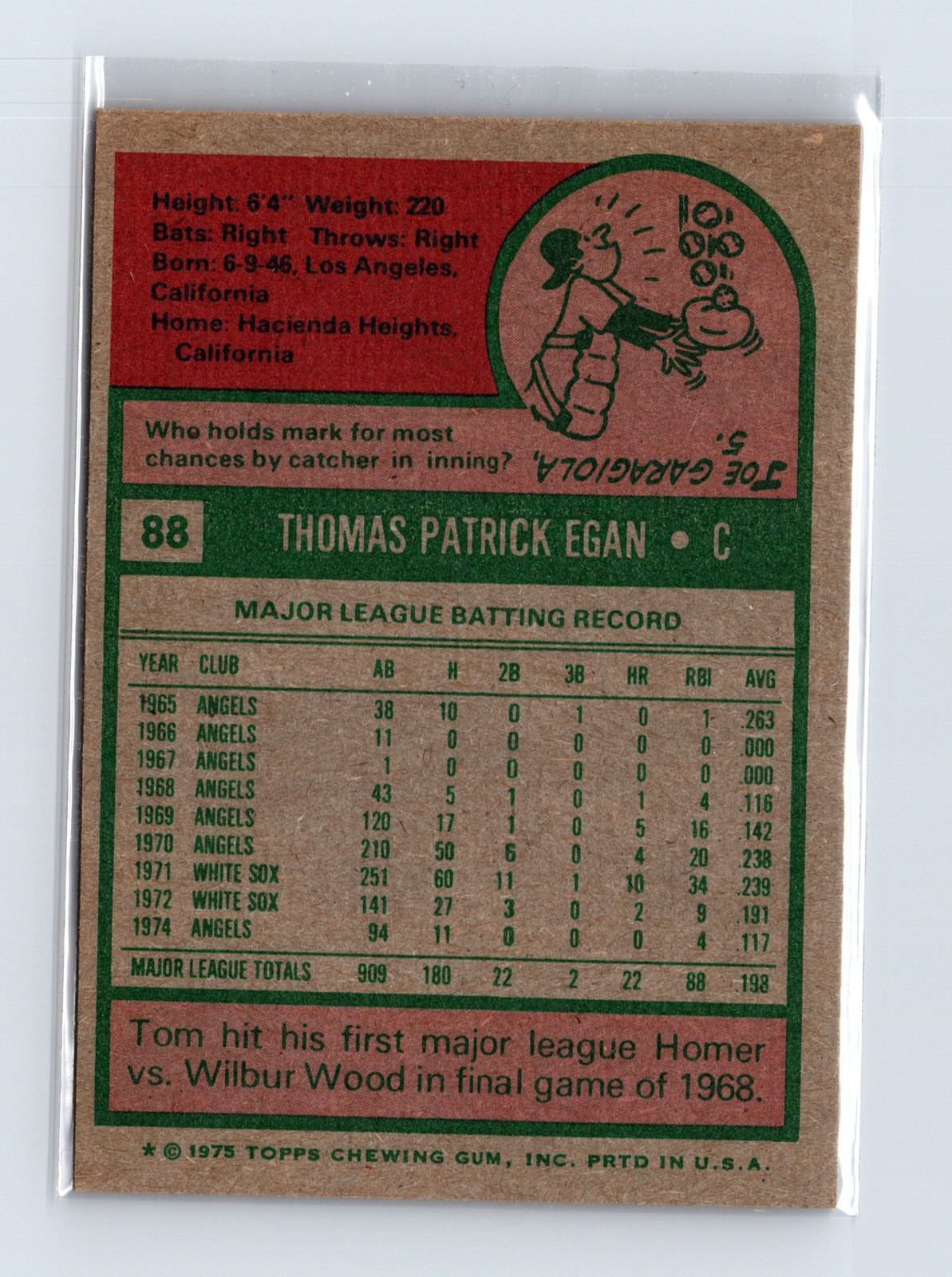1975 Topps Baseball - SET BREAK - #88 Tom Egan - Image 2