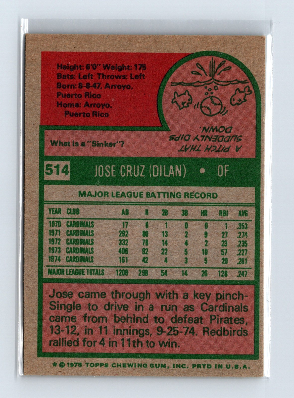1975 Topps Baseball - SET BREAK - #514 Jose Cruz - Image 2