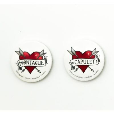 Montague & Capulet - 1" Pin Buttons - Romeo & Juliet - Shopkeeper's Globe London
