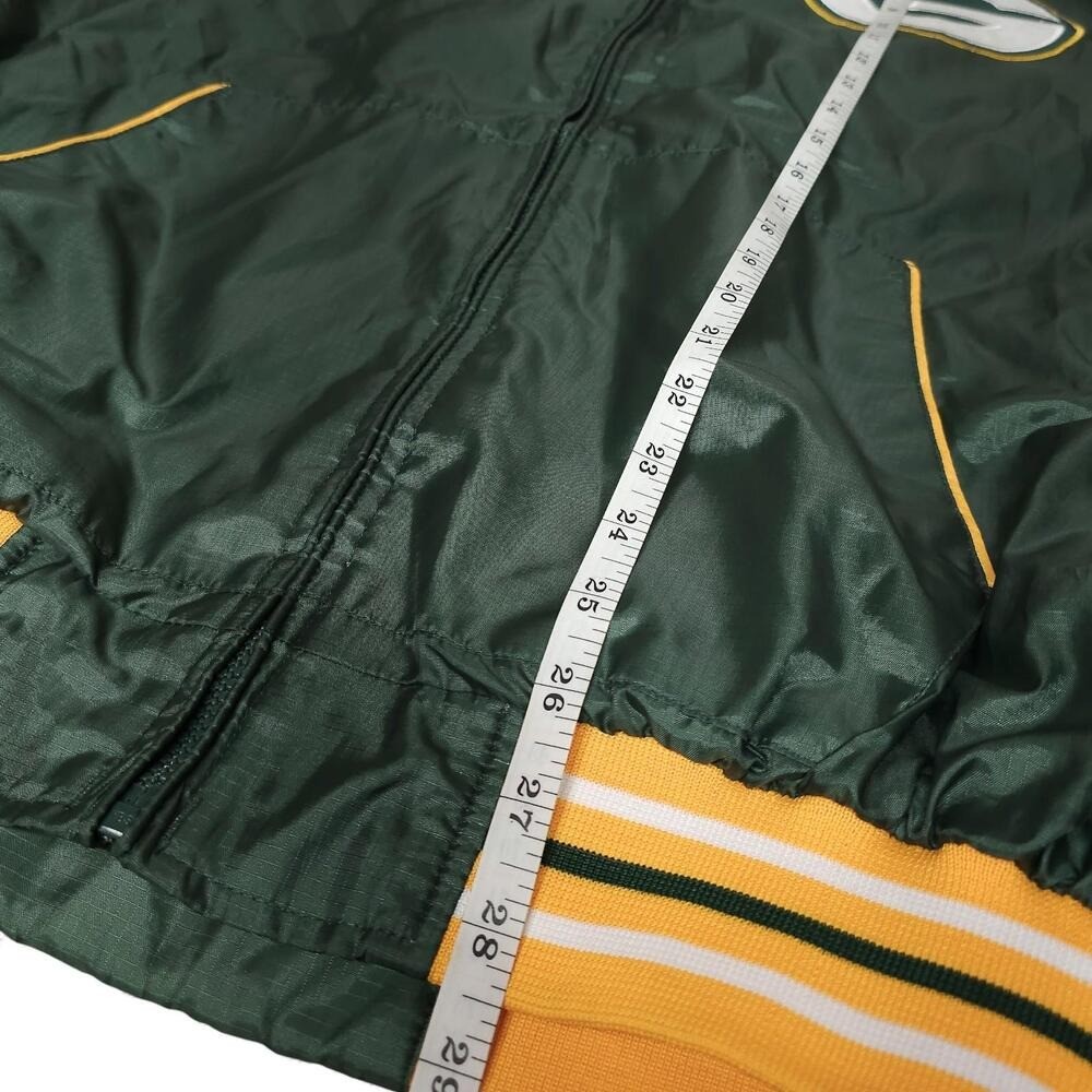 Vintage Green Bay Packers NFL Windbreaker Jacket Hooded Green Gold Men L - Image 8