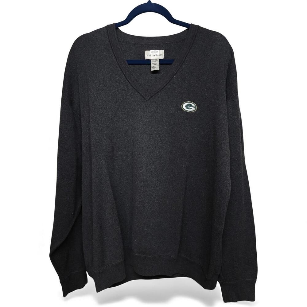 Cutter Buck Green Bay Packers V-Neck Sweater Men XXL Gray Cotton Golf
