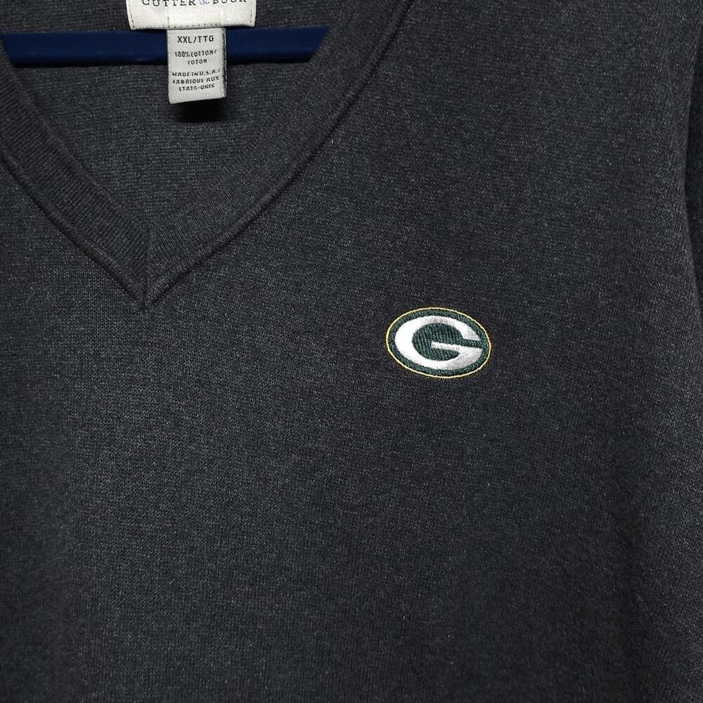 Cutter Buck Green Bay Packers V-Neck Sweater Men XXL Gray Cotton Golf - Image 2