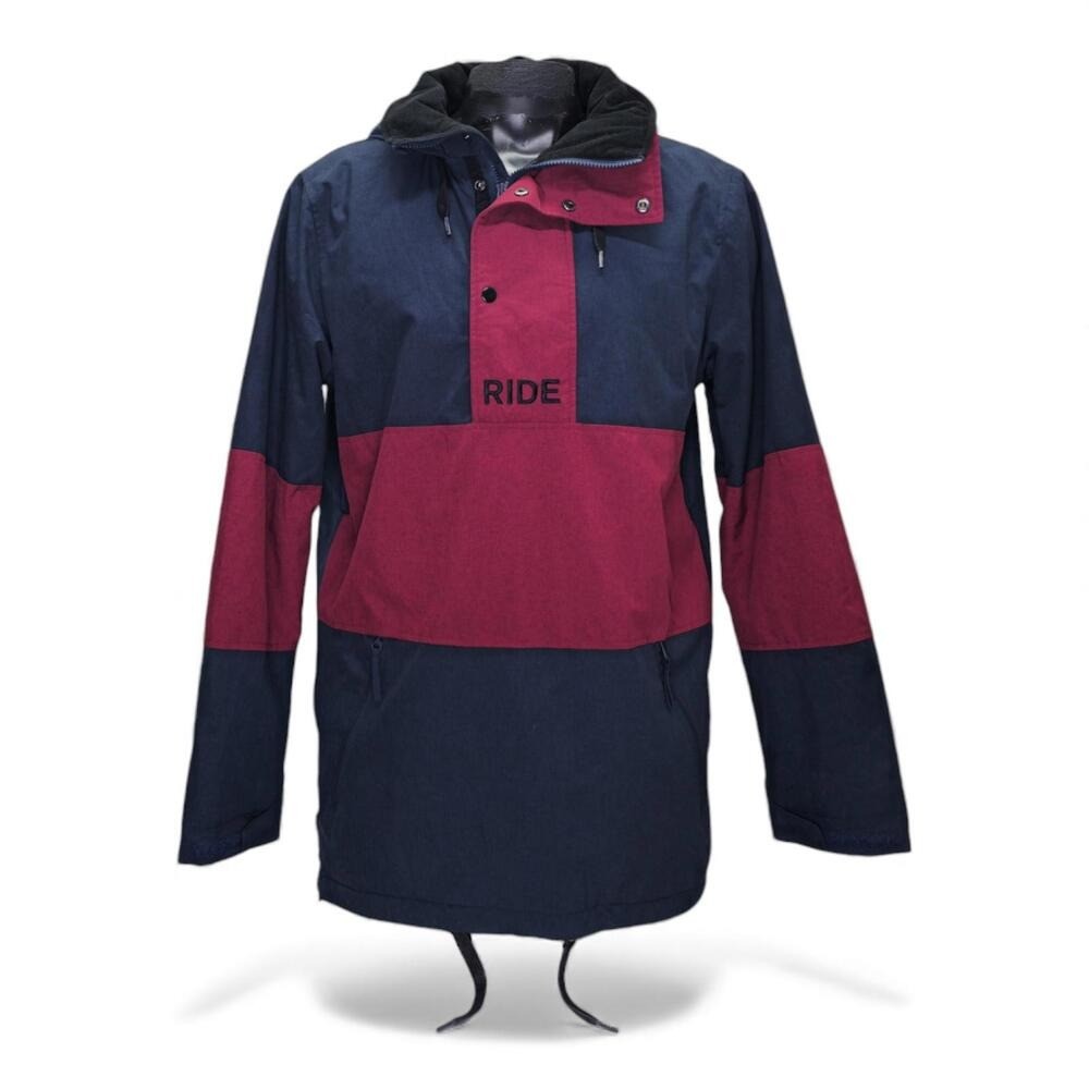 Ride Snowboard Anorak Jacket Navy Burgundy Colorblock Hooded Men L Excellent