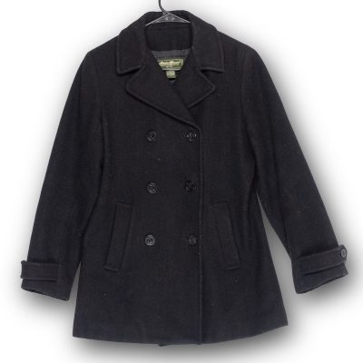 Vintage Eddie Bauer Pea Coat Women Small Black Wool Blend Double Breasted Jacket