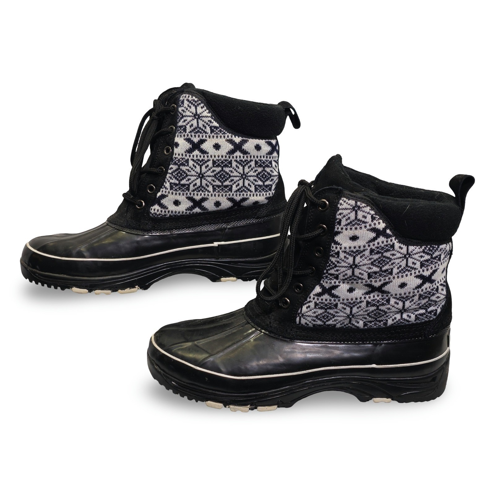 Vintage Khombu Newbury Women's 10M Fair Isle Duck Boots Black Winter