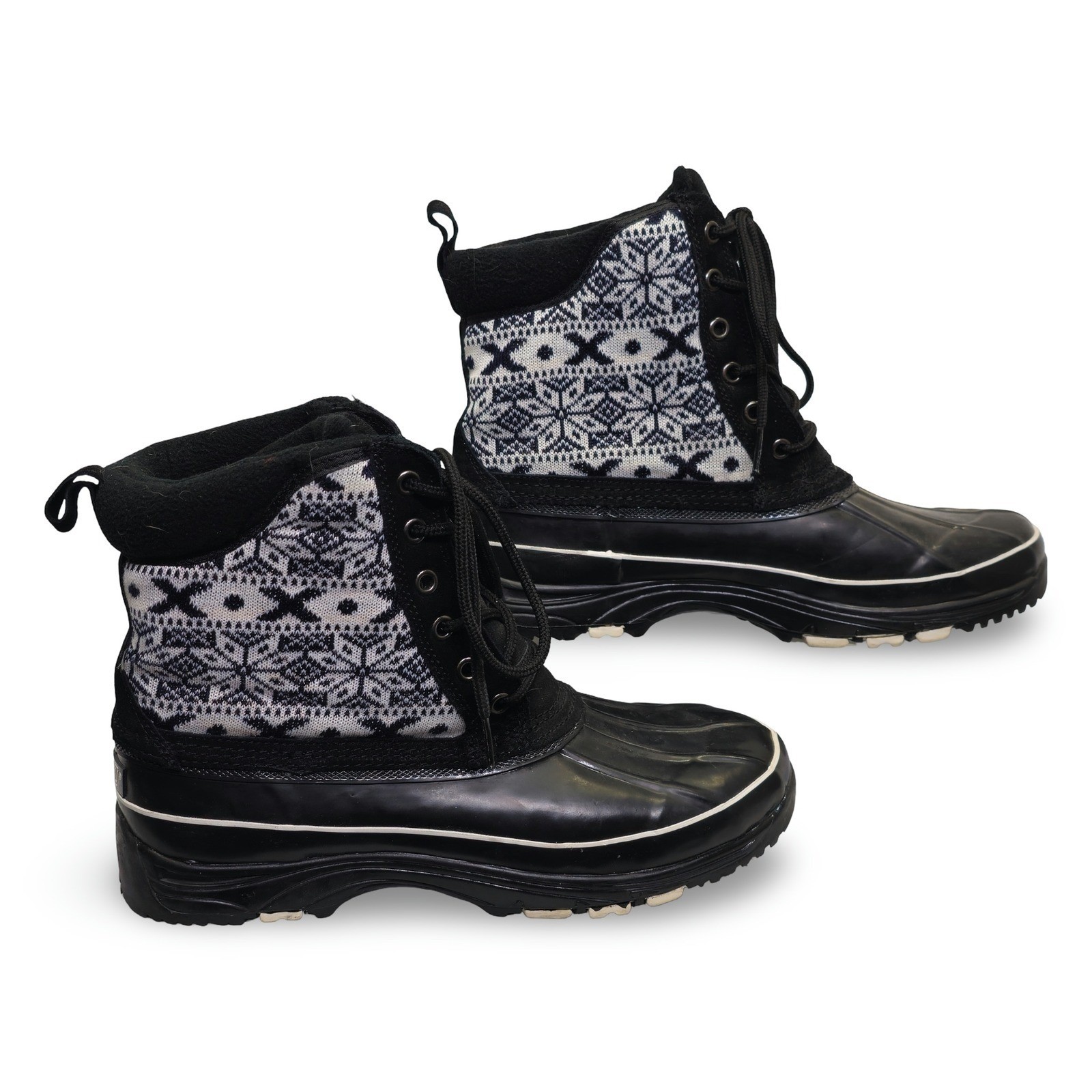 Vintage Khombu Newbury Women's 10M Fair Isle Duck Boots Black Winter - Image 2