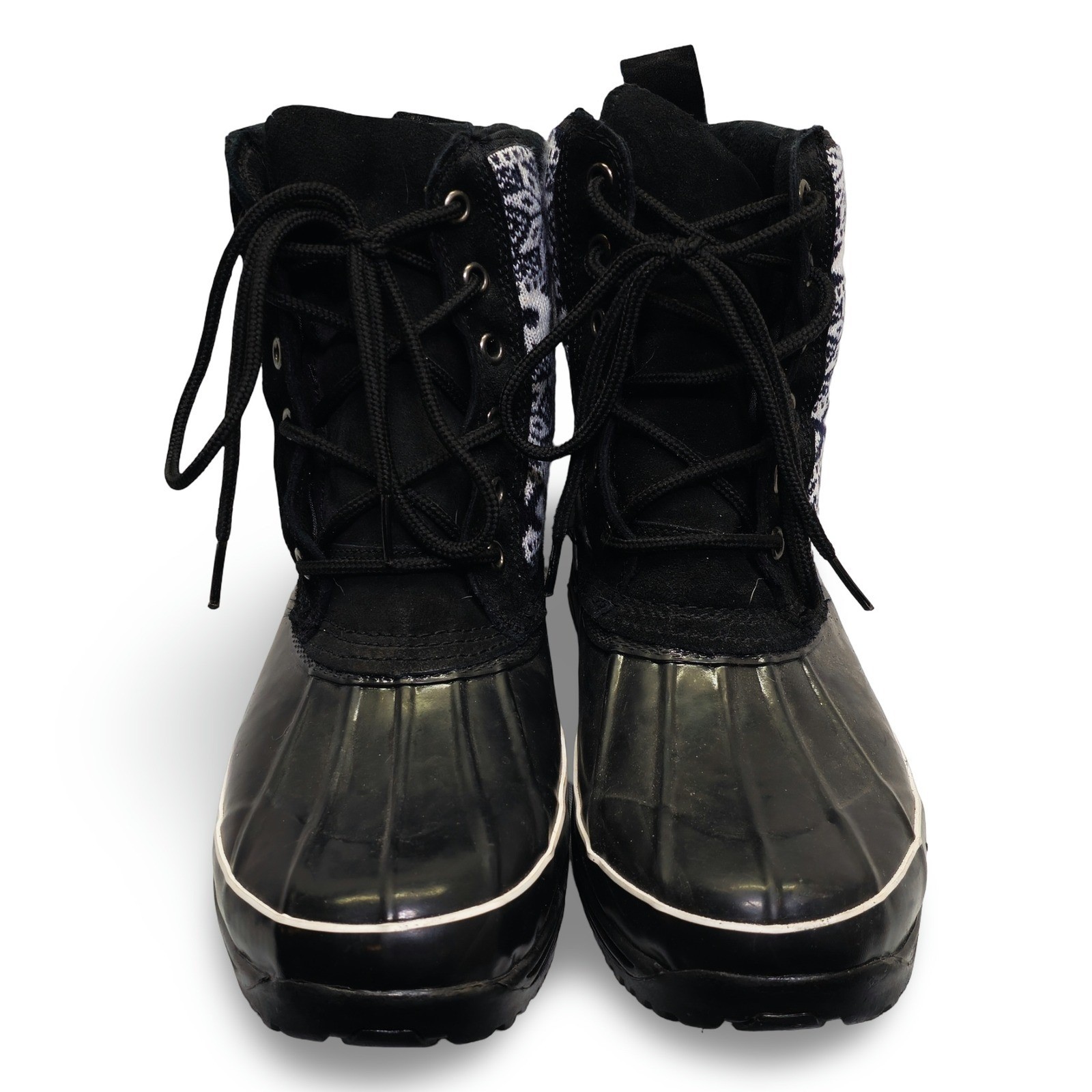 Vintage Khombu Newbury Women's 10M Fair Isle Duck Boots Black Winter - Image 3