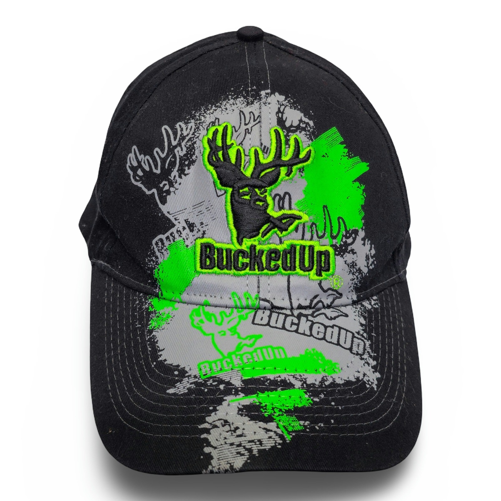 BuckedUp Black Neon Green Antlers Graphic Adjustable Baseball Cap