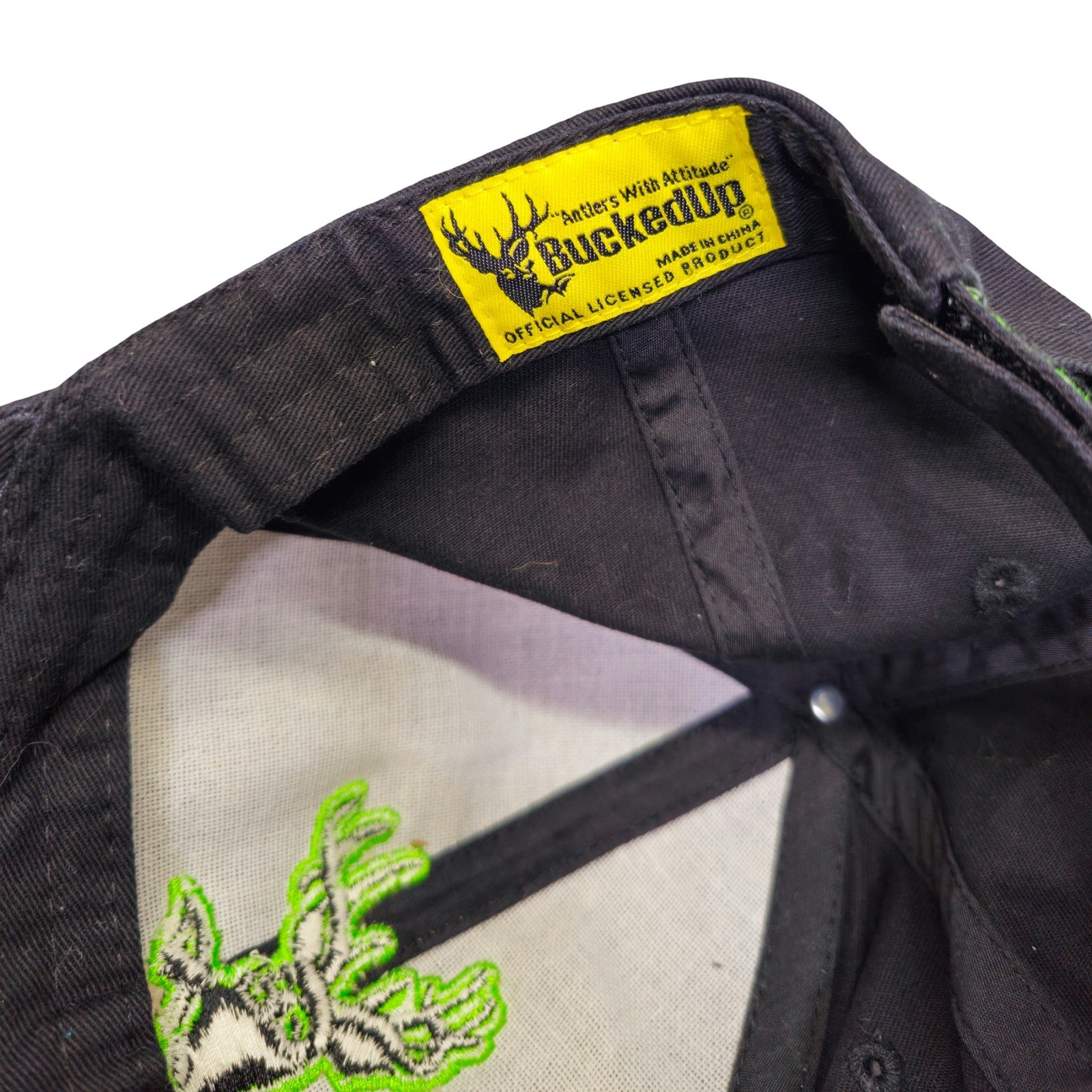 BuckedUp Black Neon Green Antlers Graphic Adjustable Baseball Cap - Image 6