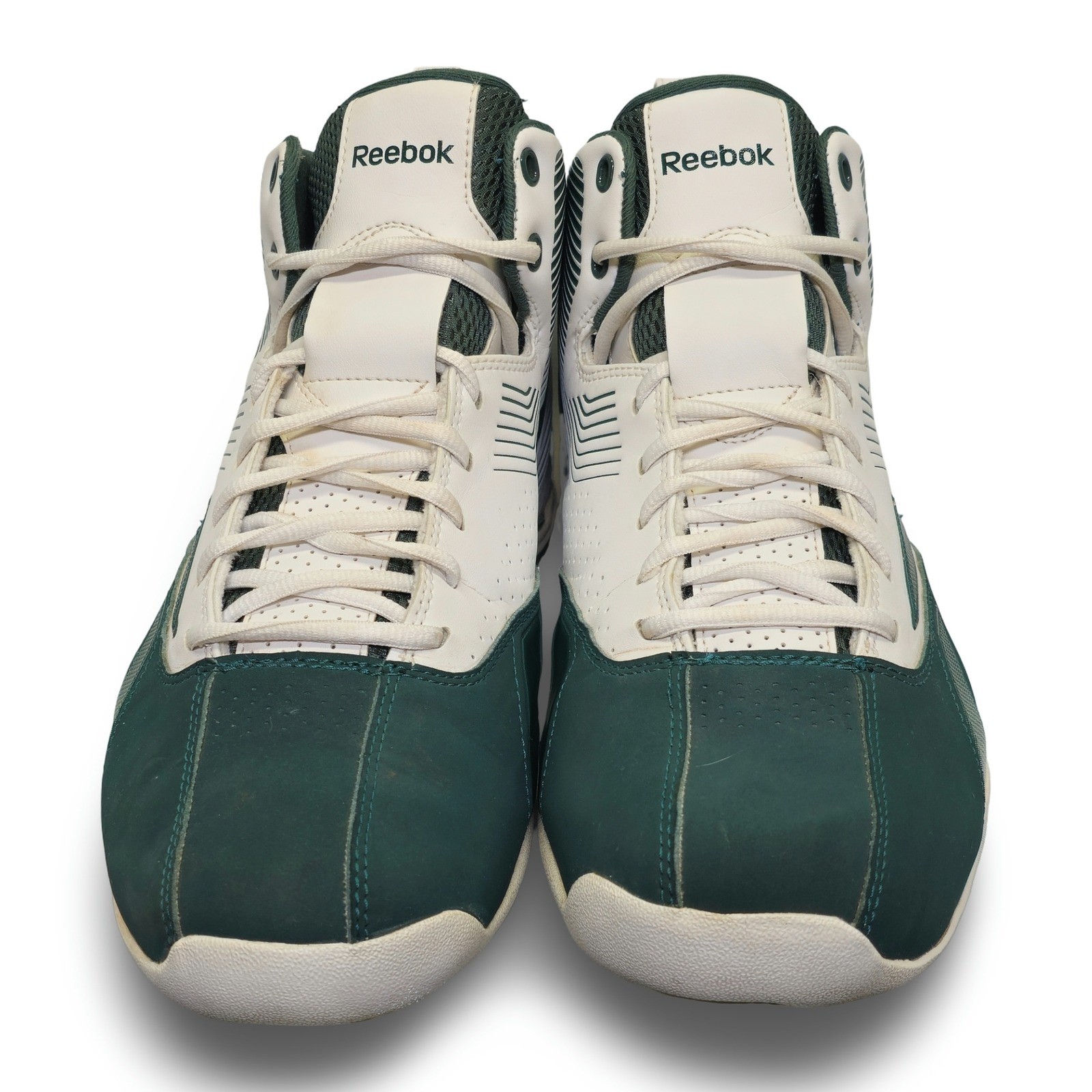 Vintage Reebok Basketball Shoes Mens 12 Green White Mid Top V56701 - Image 4