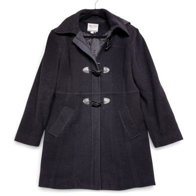 Nautica Women's Dark Gray Wool Duffle Coat Toggle Hooded Size XL Excellent