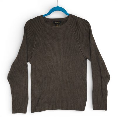 Vintage FINK Mens L Olive Green Ribbed Knit Crew Neck Sweater Cotton